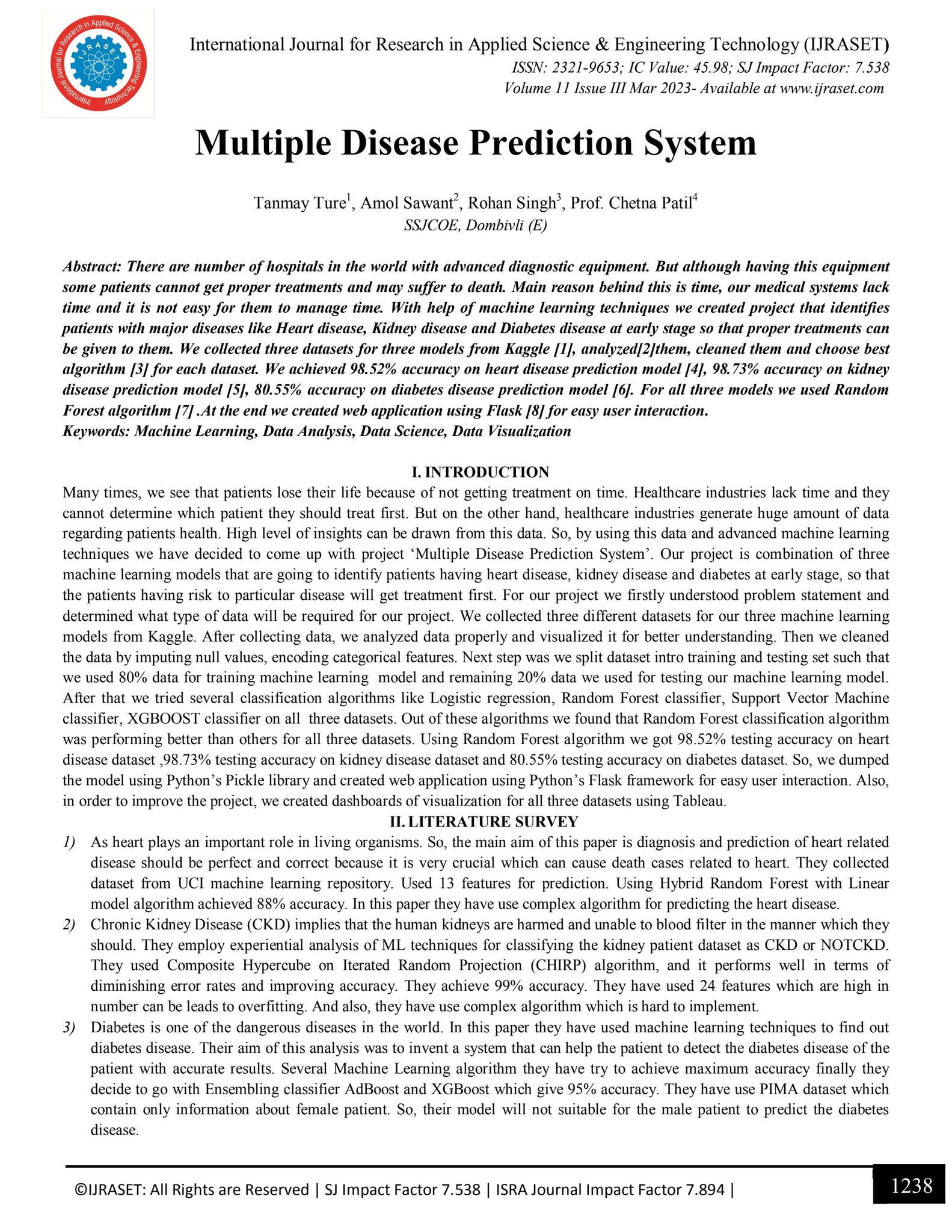 Multiple Disease Prediction System by IJRASET - Issuu
