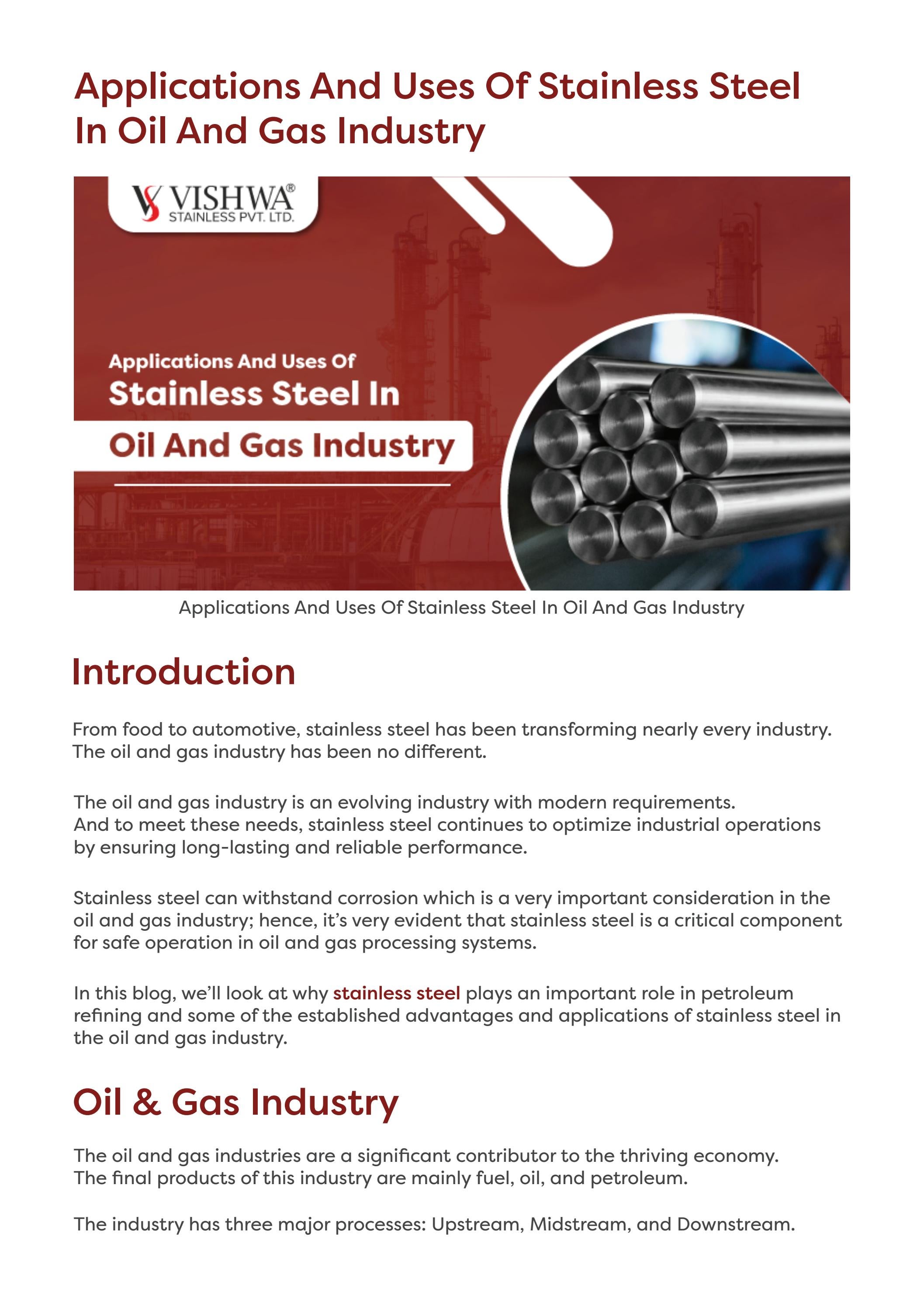 Applications And Uses Of Stainless Steel In Oil And Gas Industry by