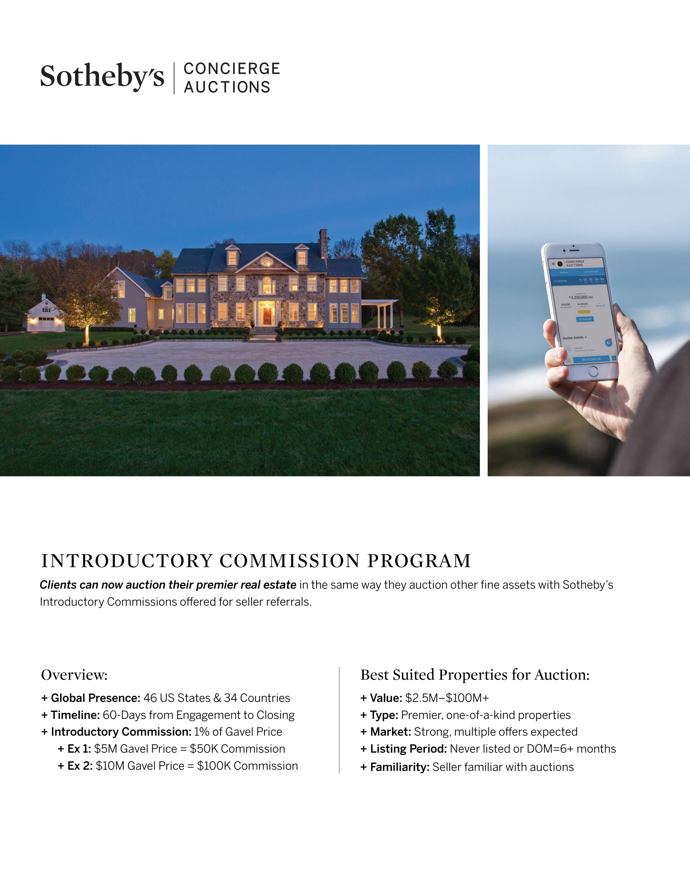 Sotheby's Concierge Auctions Introductory Commission Onesheet by