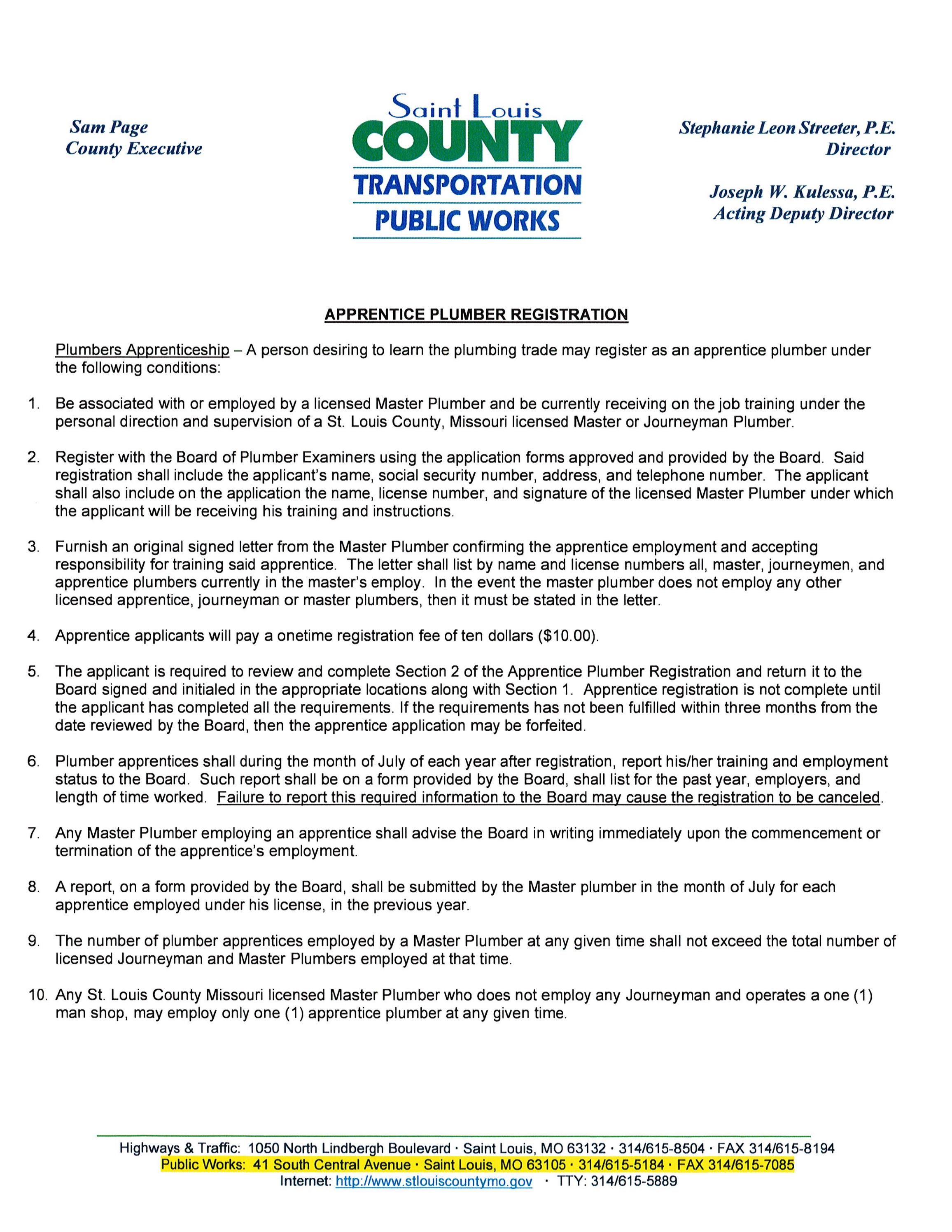 Application for Apprentice Plumber Packet by STLCOGOV - Issuu