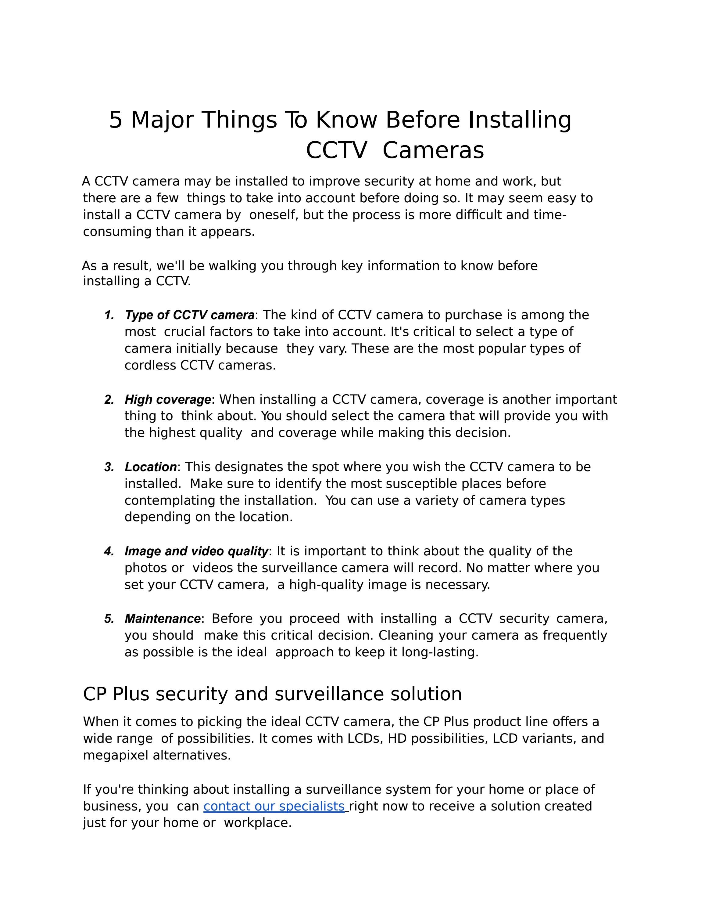5 Major Things To Know Before Installing CCTV Cameras By CPPlus002 Issuu