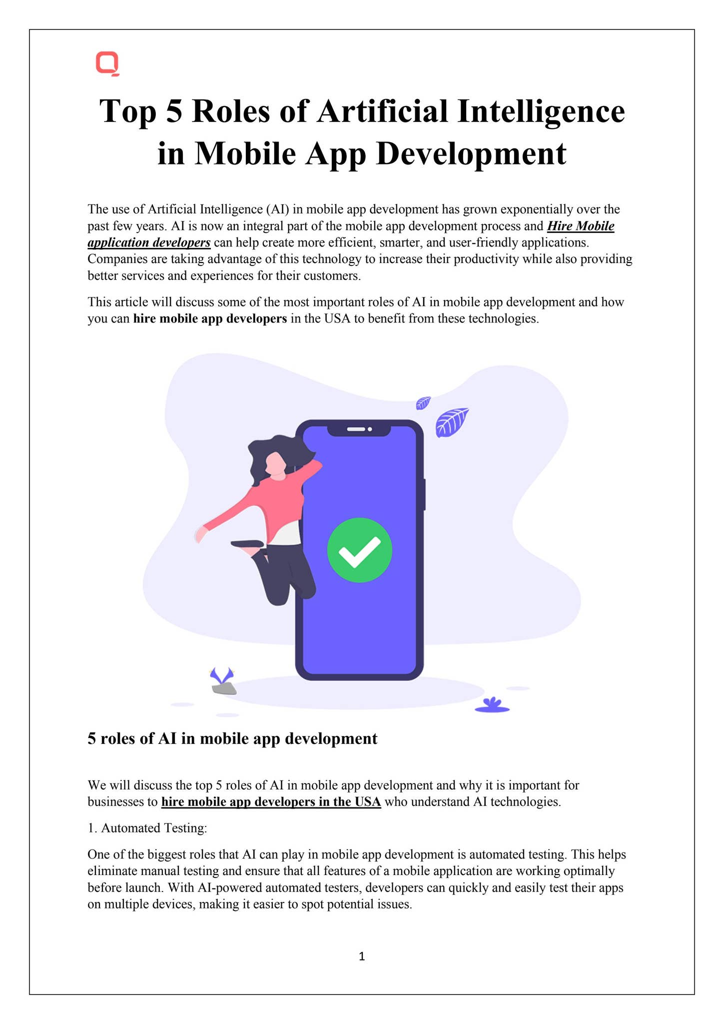 Top 5 Roles of Artificial Intelligence in Mobile App Development by QSS ...