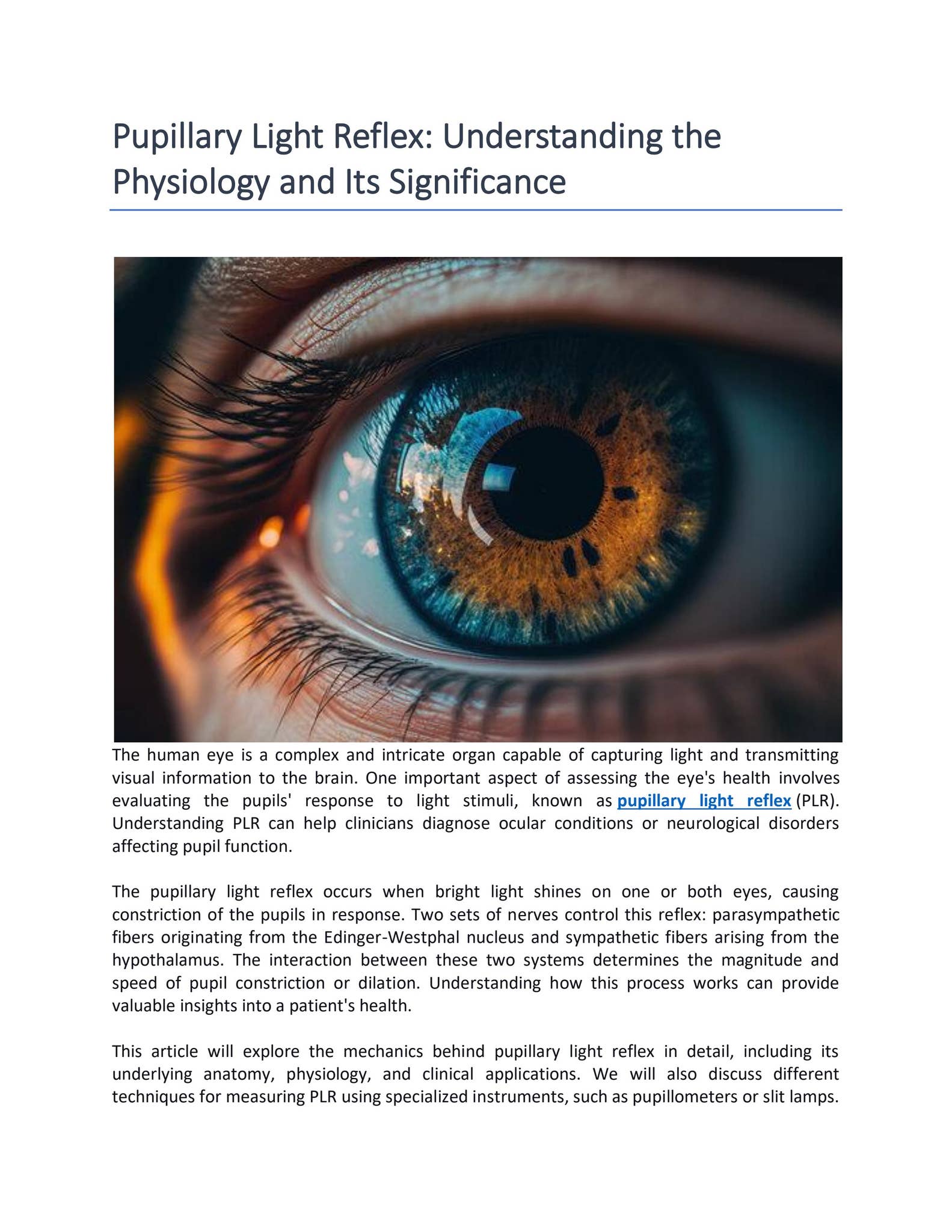 Pupillary Light Reflex: Understanding the Physiology and Its ...