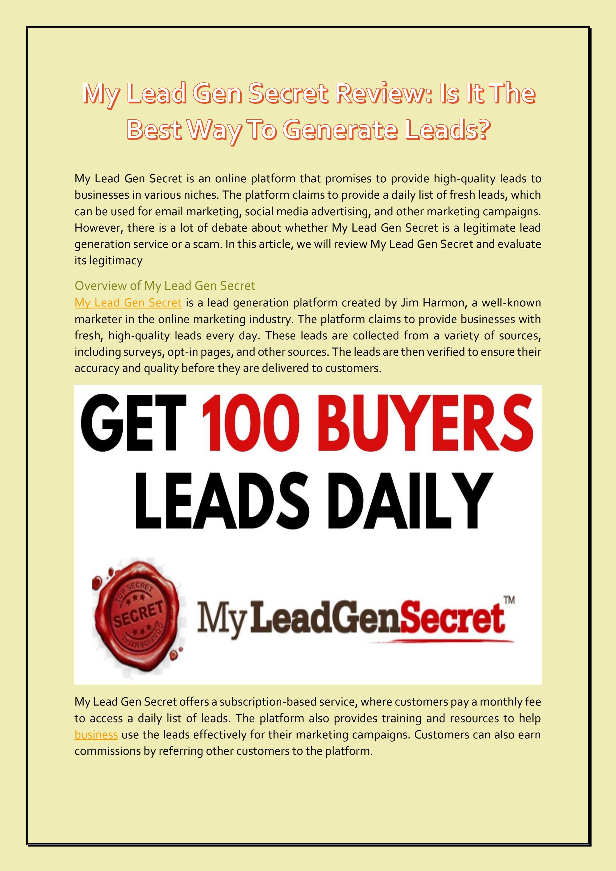 My Lead Gen Secret Review Is It The Best Way To Generate Leads? by