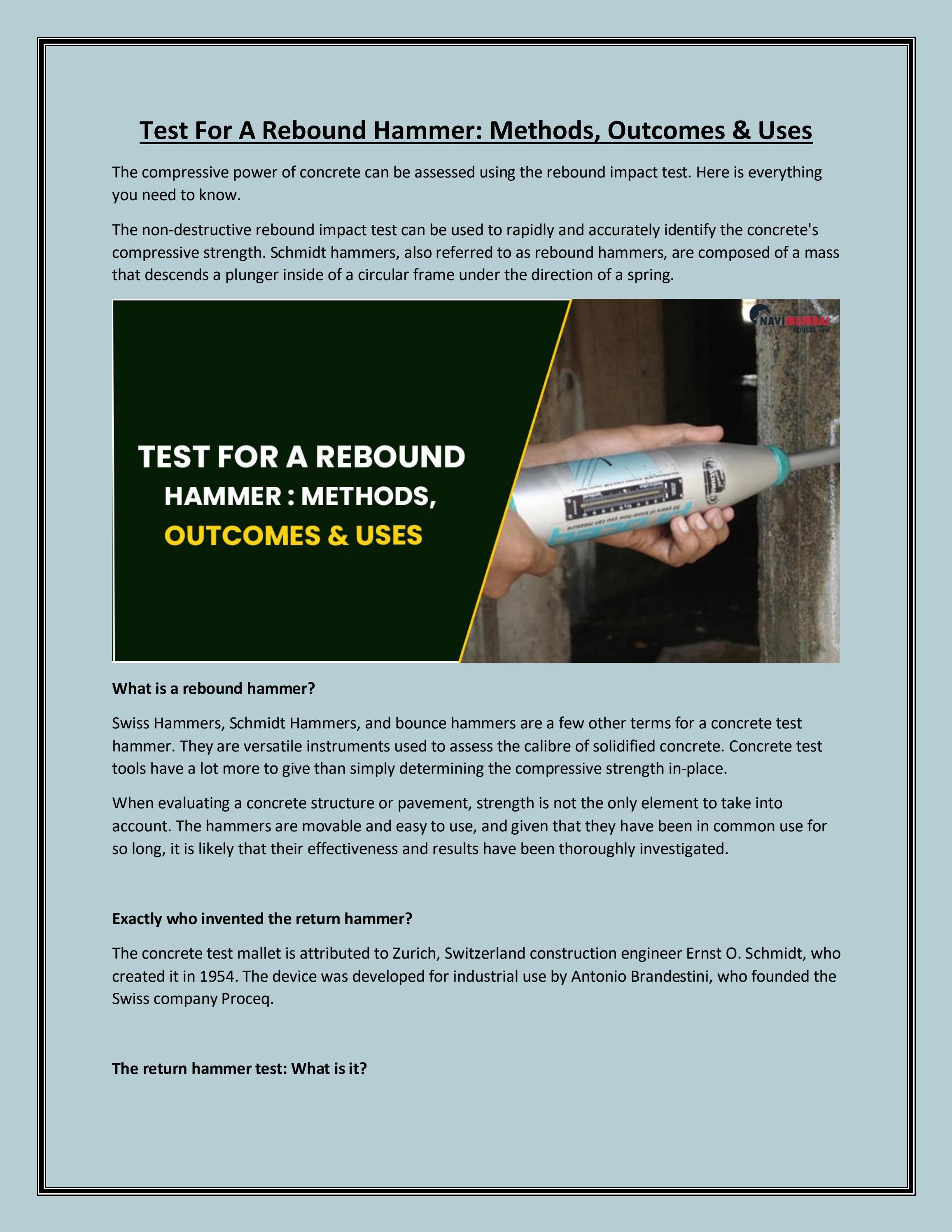 Test For A Rebound Hammer Methods, & Uses by NHMhouses Issuu