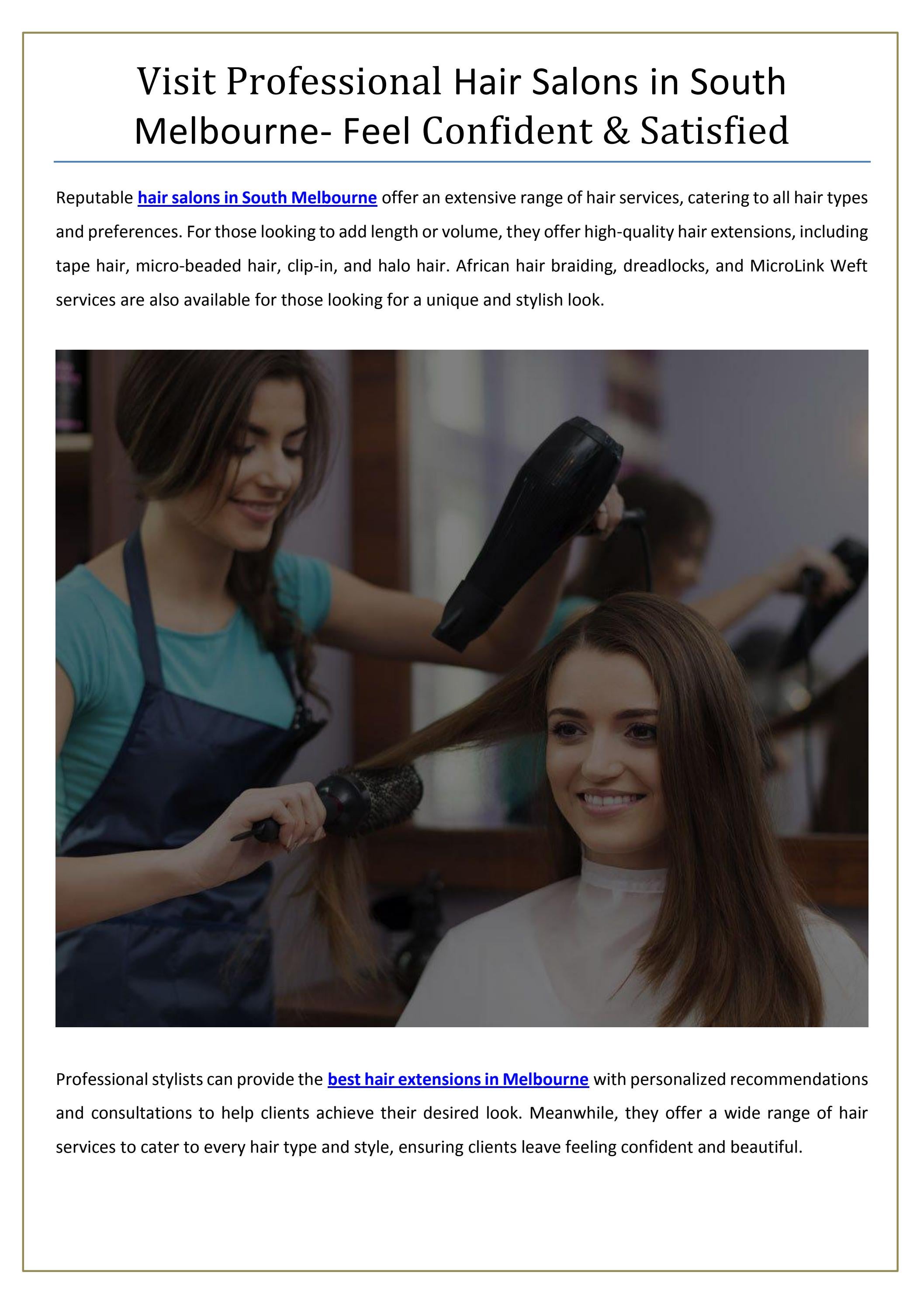 Visit Professional Hair Salons in South Melbourne Feel Confident