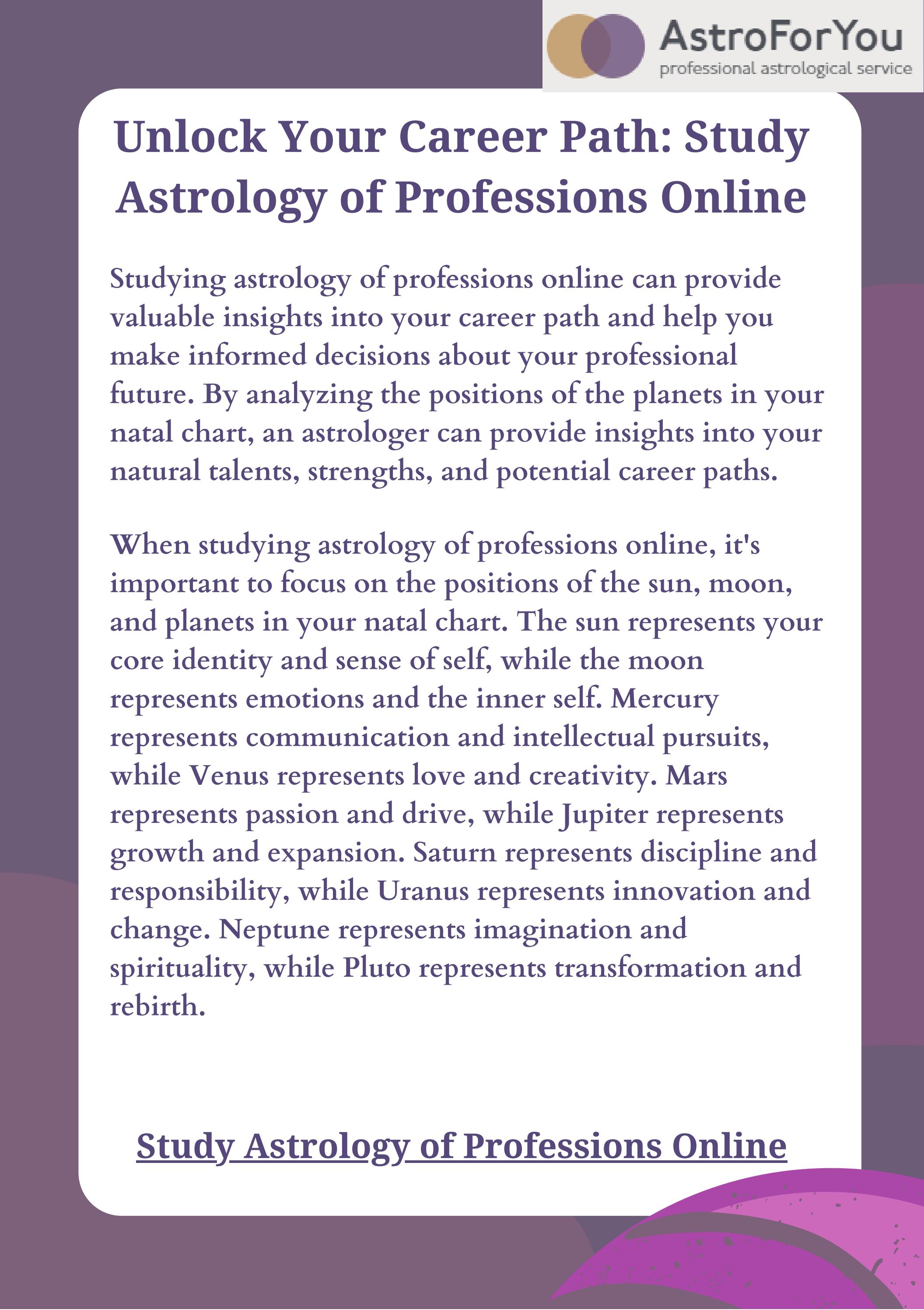 Unlock Your Career Path Study Astrology of Professions Online by