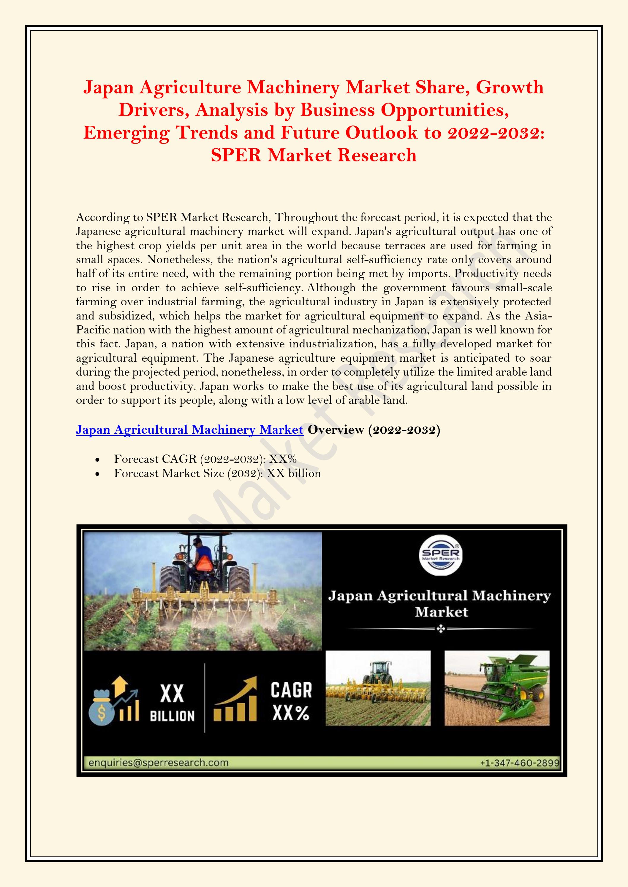 Japan Agriculture Machinery Market Share, Growth, Future Outlook to