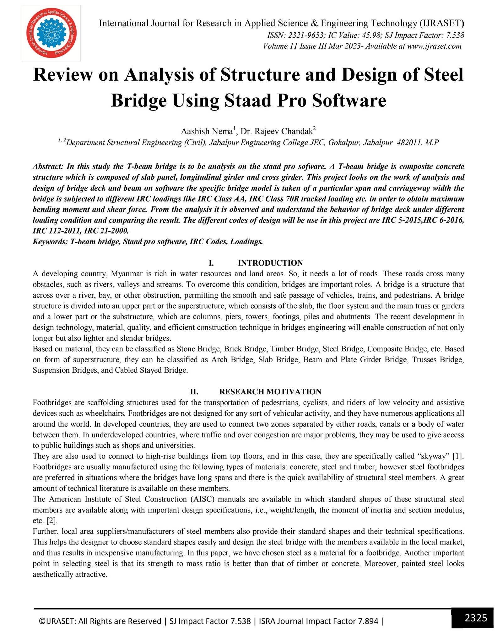 Review on Analysis of Structure and Design of Steel Bridge Using Staad ...