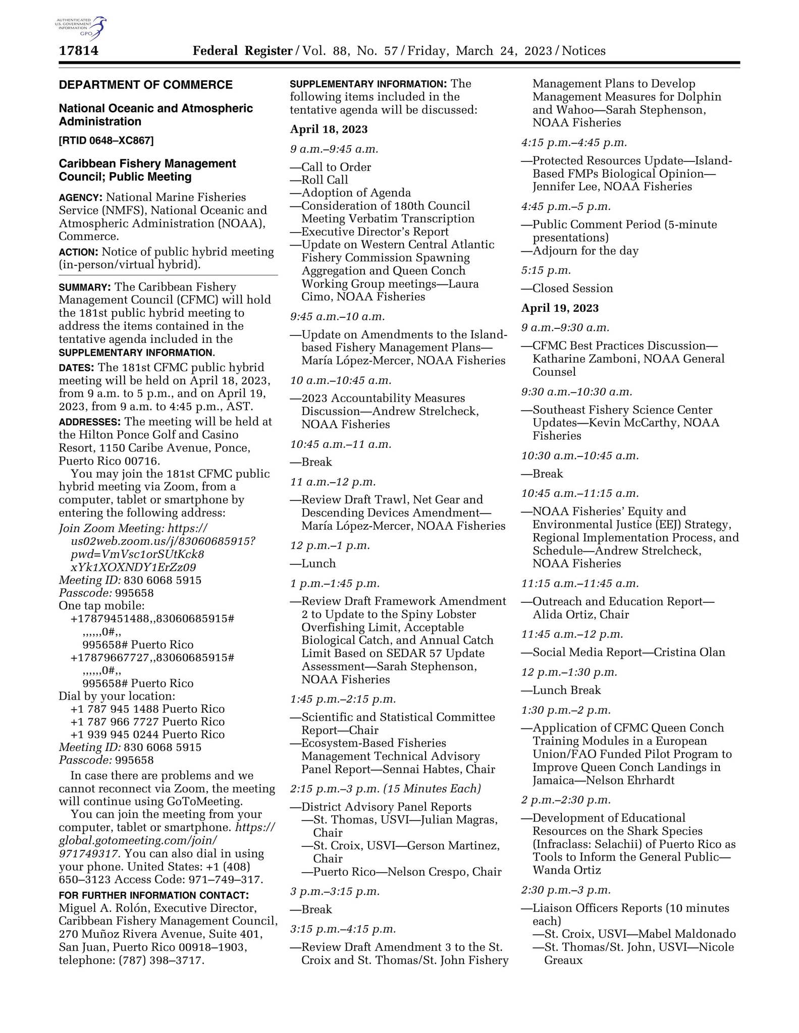 181st CFMC Regular Meeting Federal Register Document by Caribbean ...