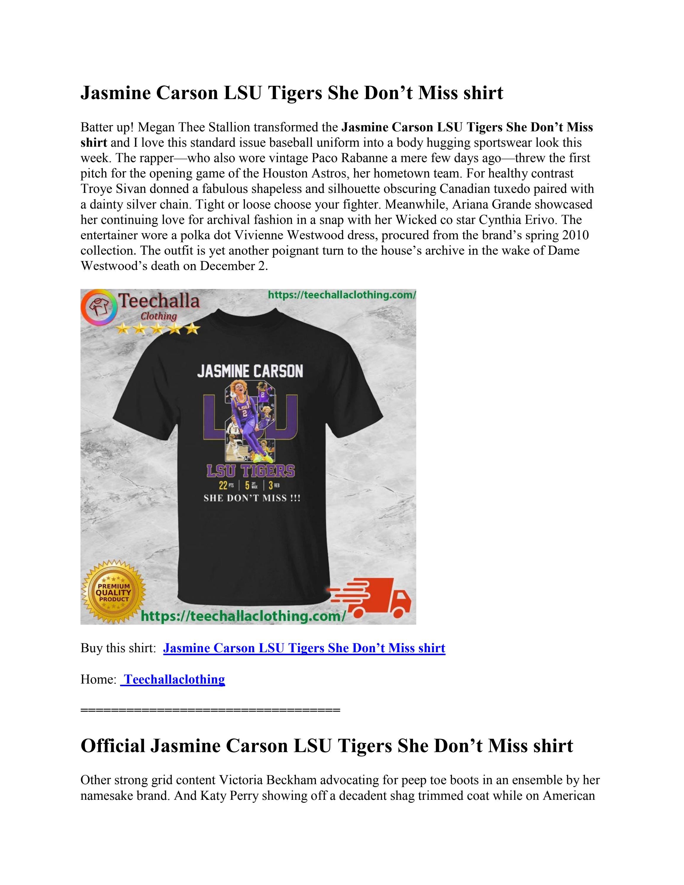 Jasmine Carson LSU Tigers She Don’t Miss shirt by Store