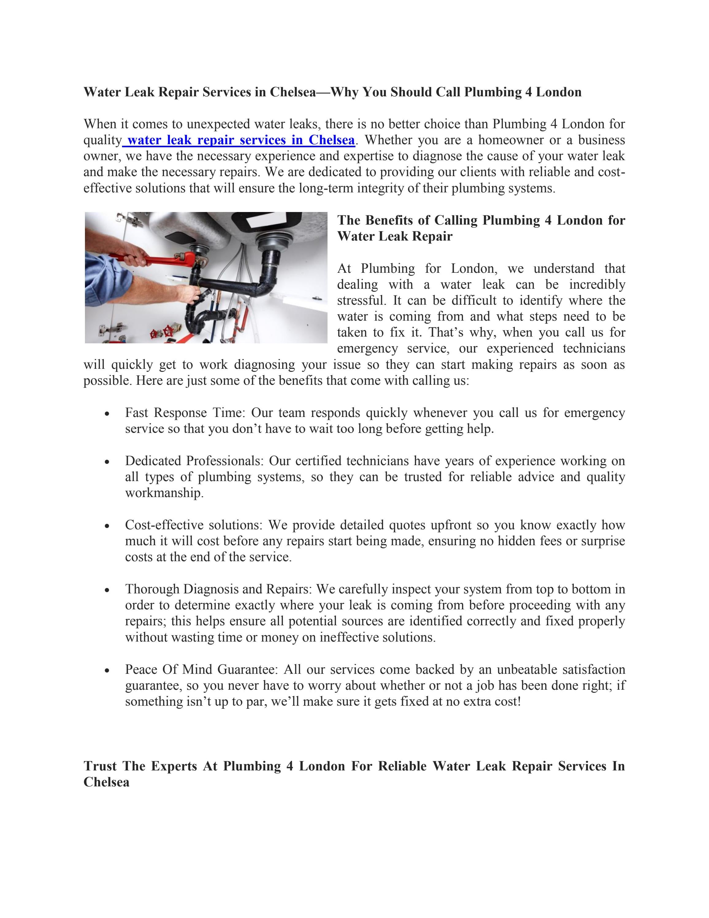 water leak repair services in Chelsea by Plumbing 4 London Issuu