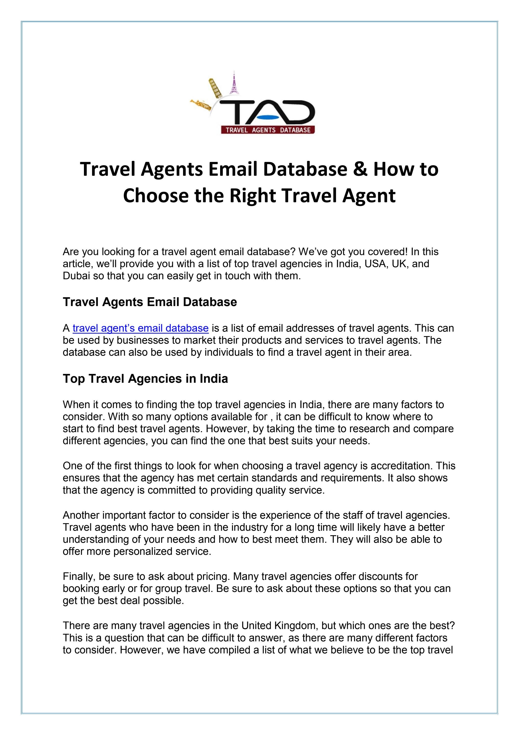 Travel Agents Email Database & How to Choose the Right Travel Agent by