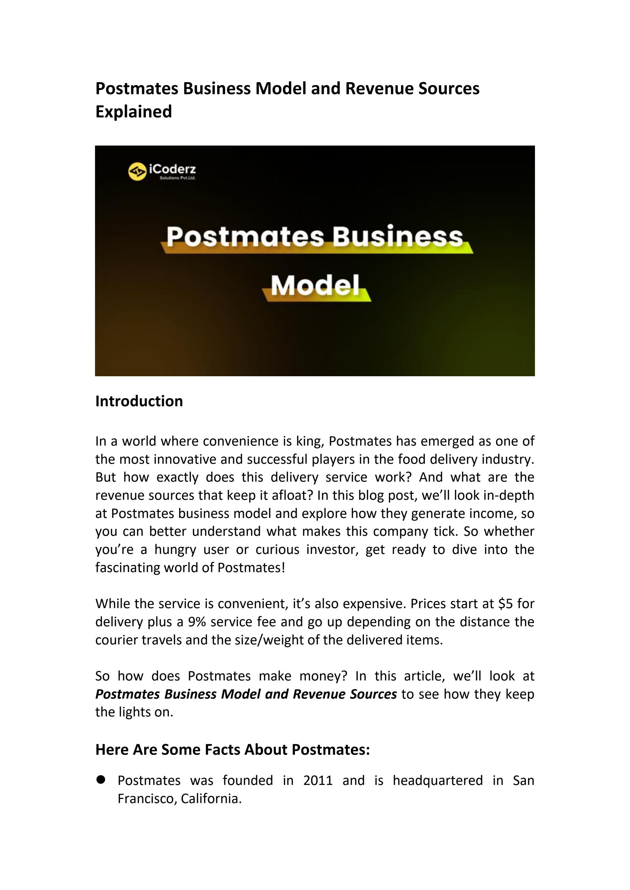 Postmates Business Model and Revenue Sources Explained by iCoderz