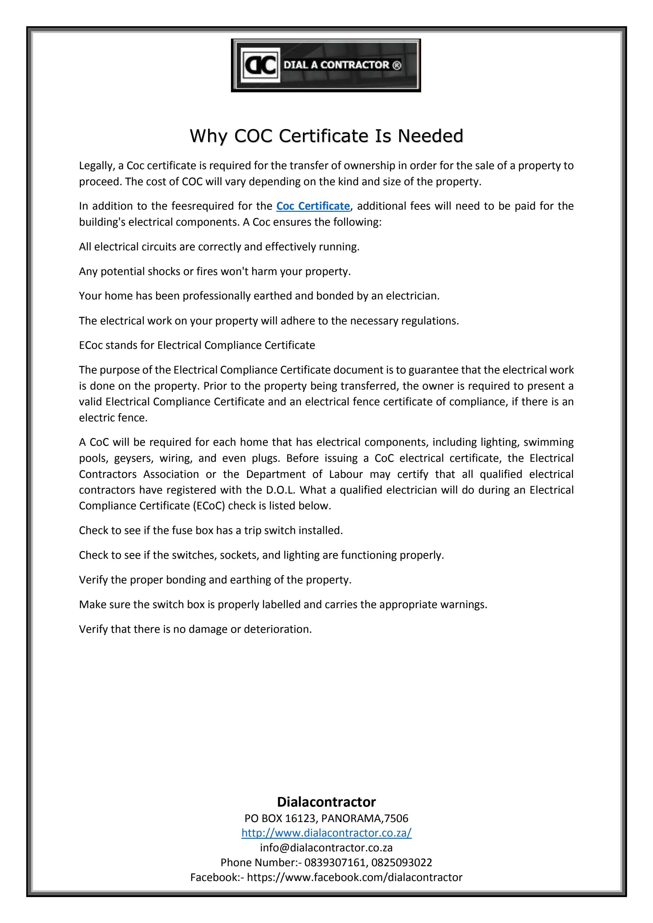 Why COC Certificate Is Needed by Dial A Contractror Issuu