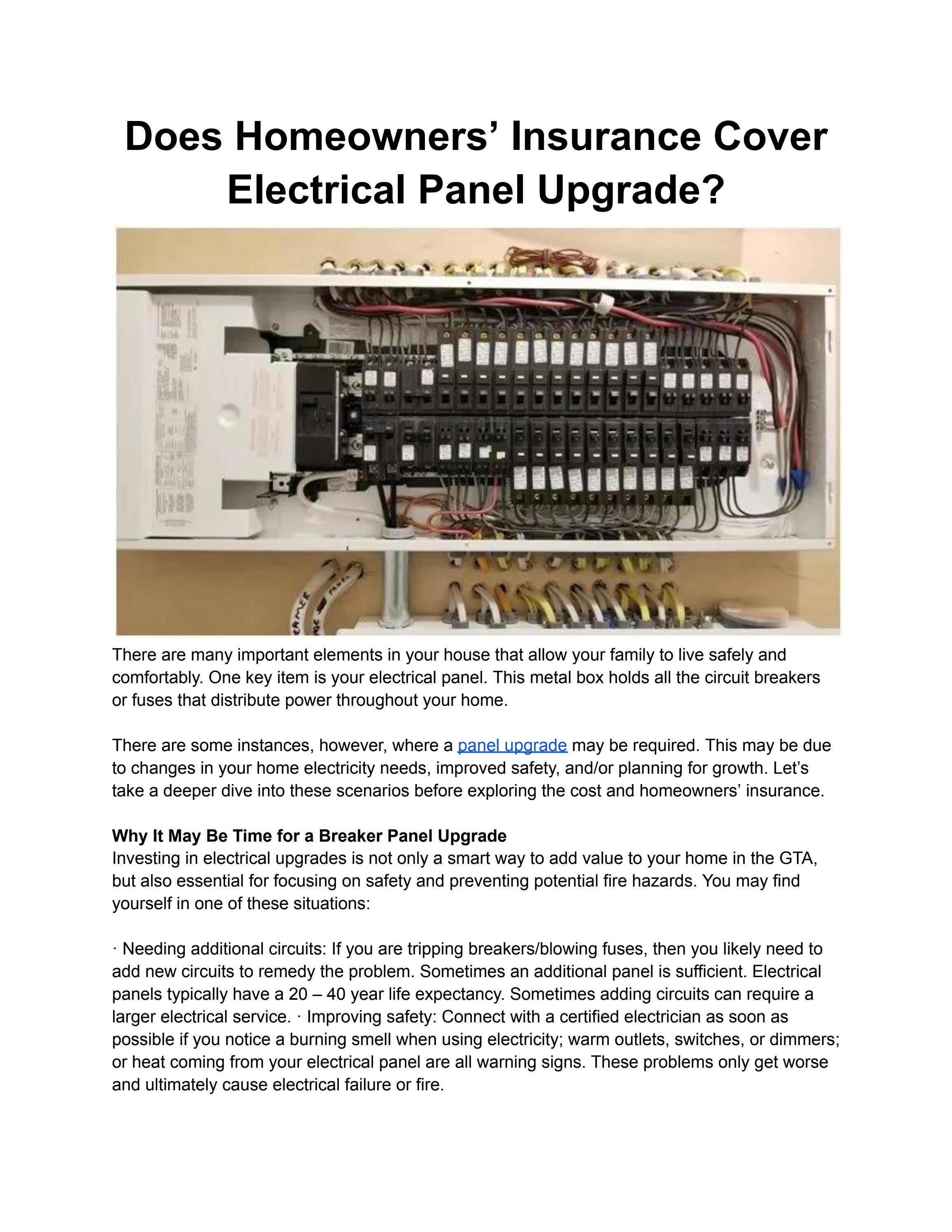 Does Homeowners’ Insurance Cover Electrical Panel Upgrade? by Robert