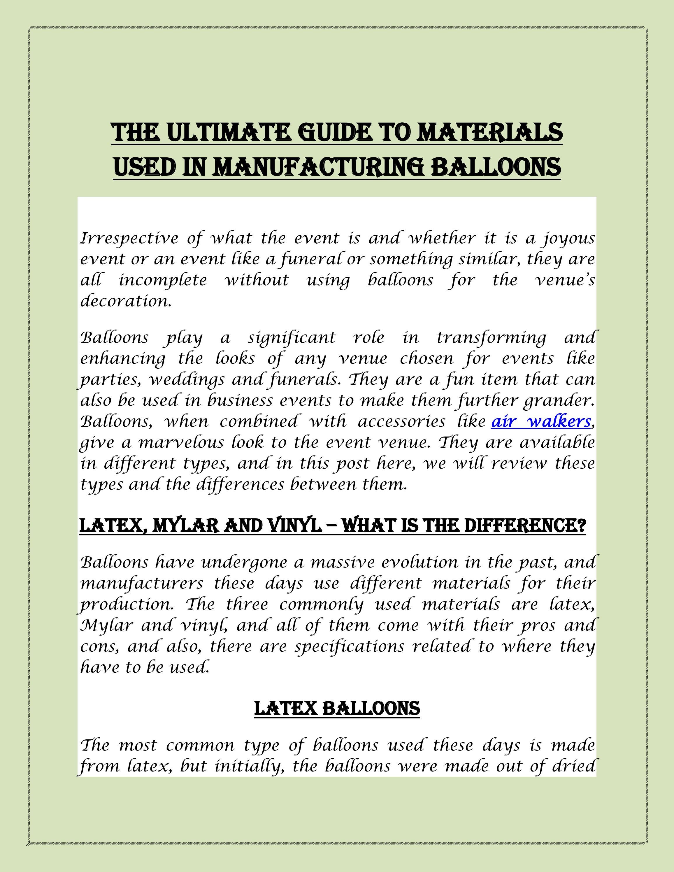The Ultimate Guide to Materials Used in Manufacturing Balloons by