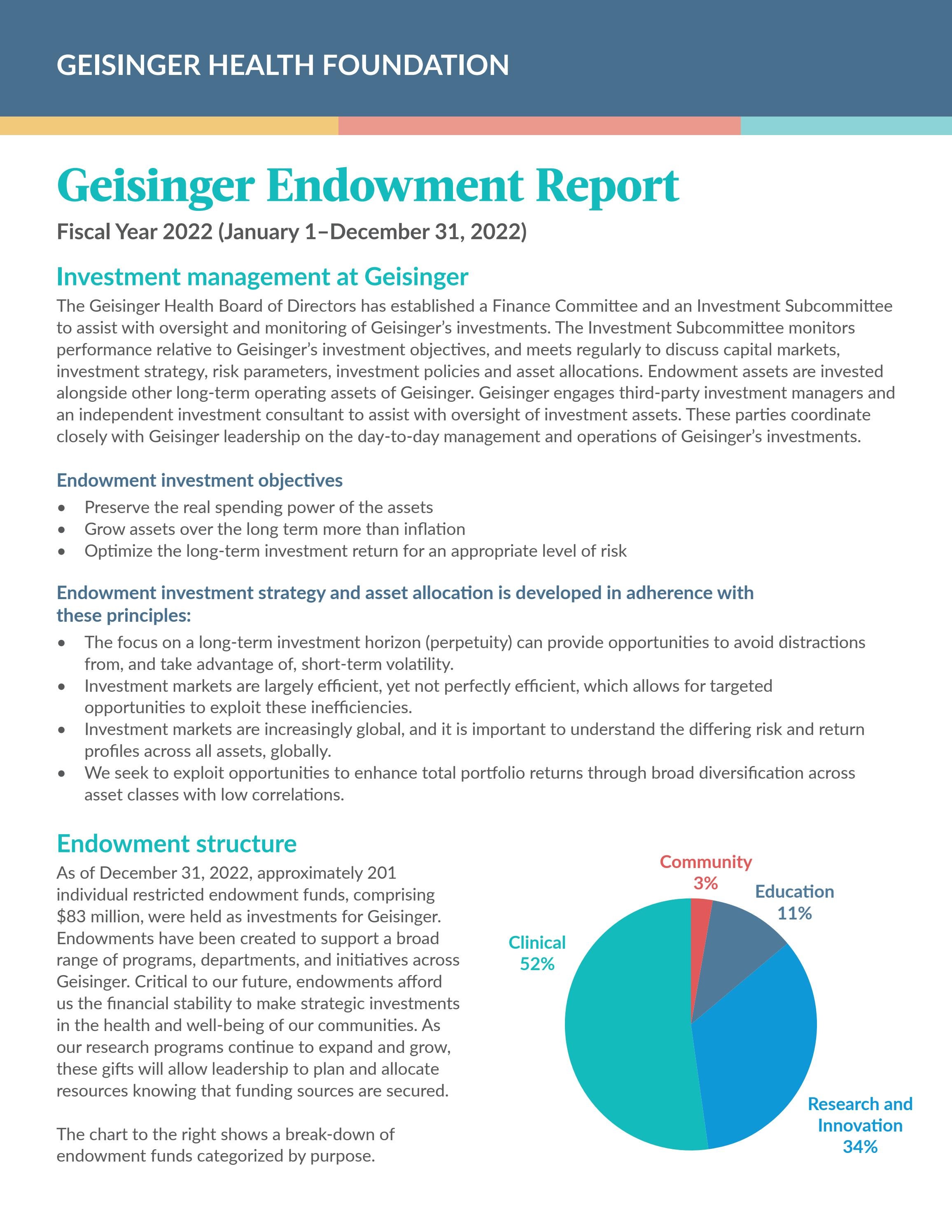 Geisinger Endowment Report 2022 by Geisinger Health Foundation Stewardship Issuu