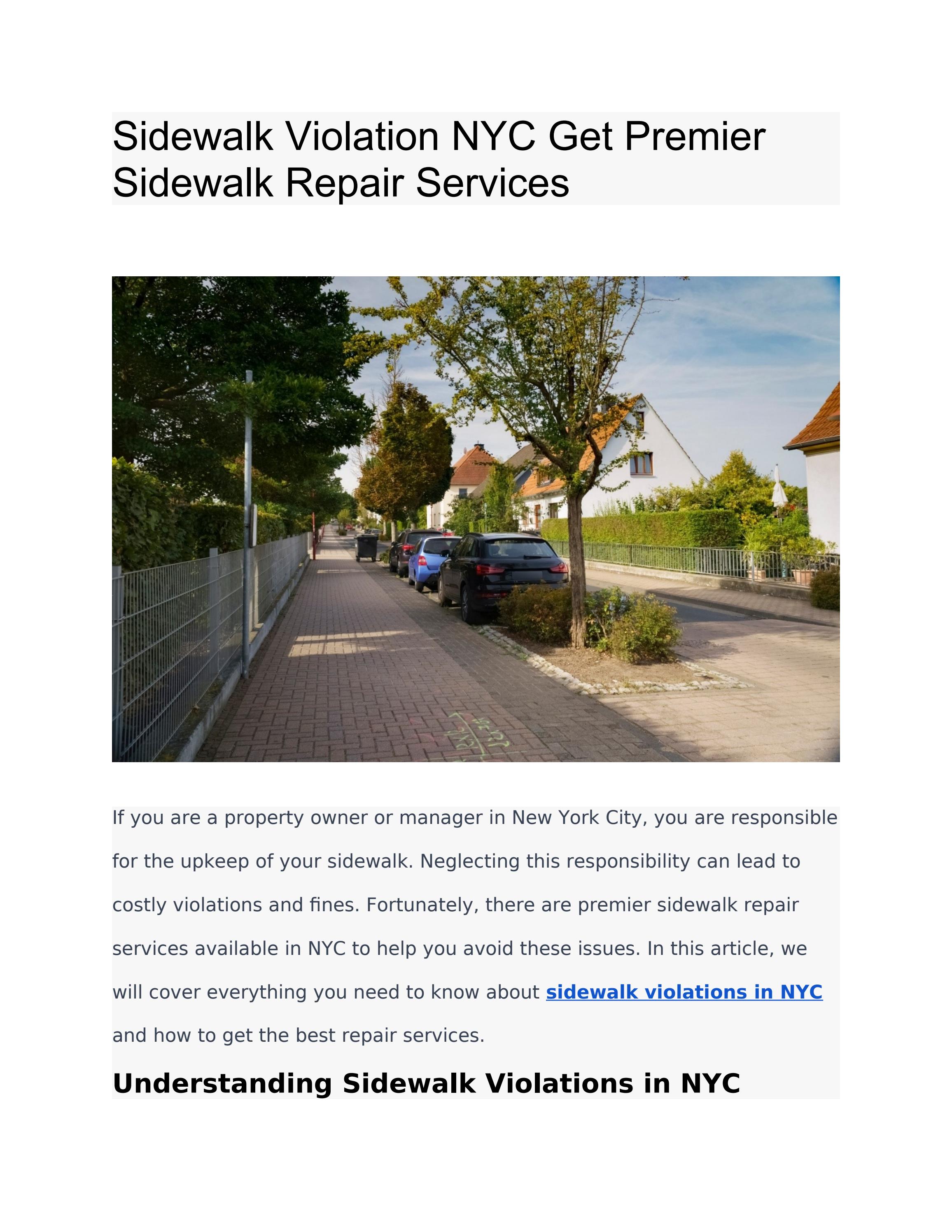 Sidewalk Violation NYC Get Premier Sidewalk Repair Services by