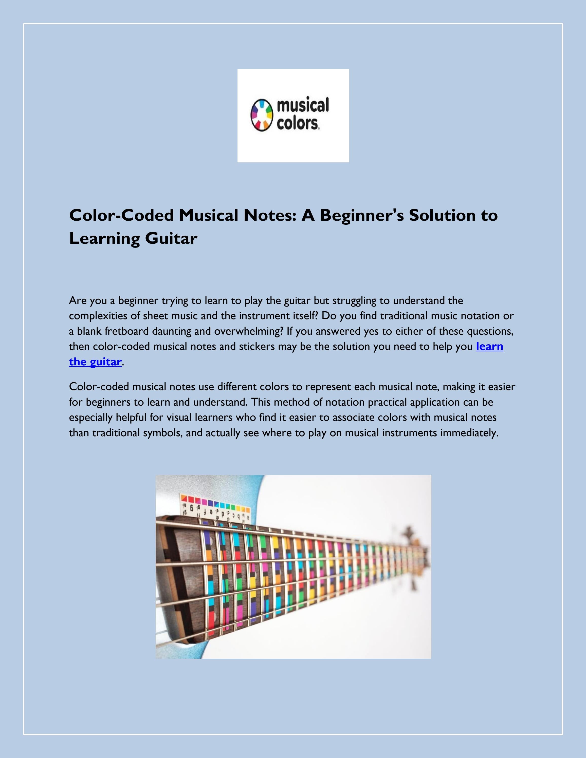 ColorCoded Musical Notes A Beginner's Solution to Learning Guitar by
