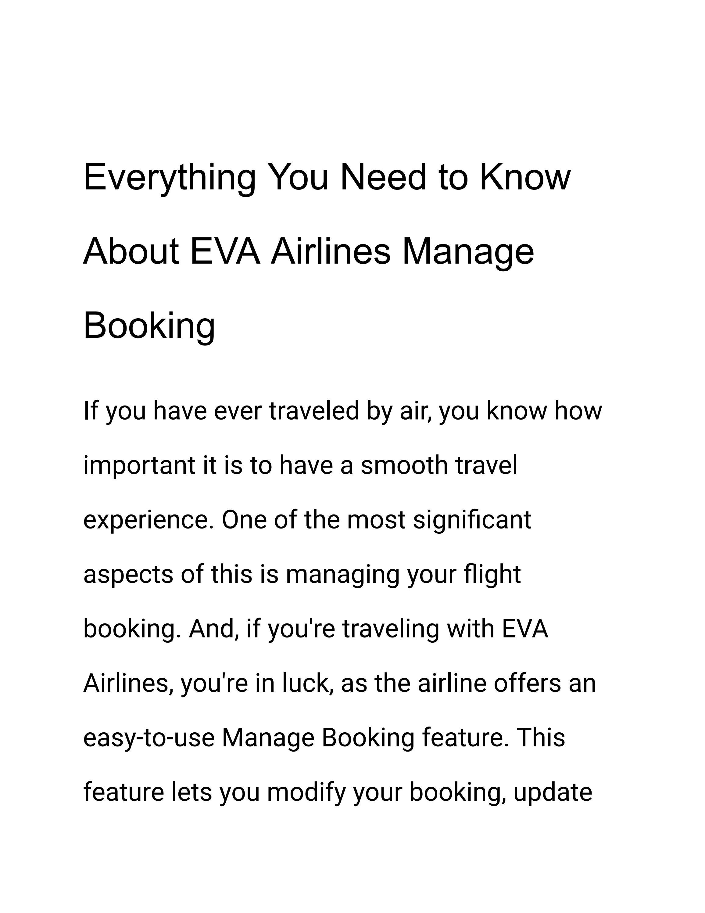 Everything You Need to Know About EVA Airlines Manage Booking by