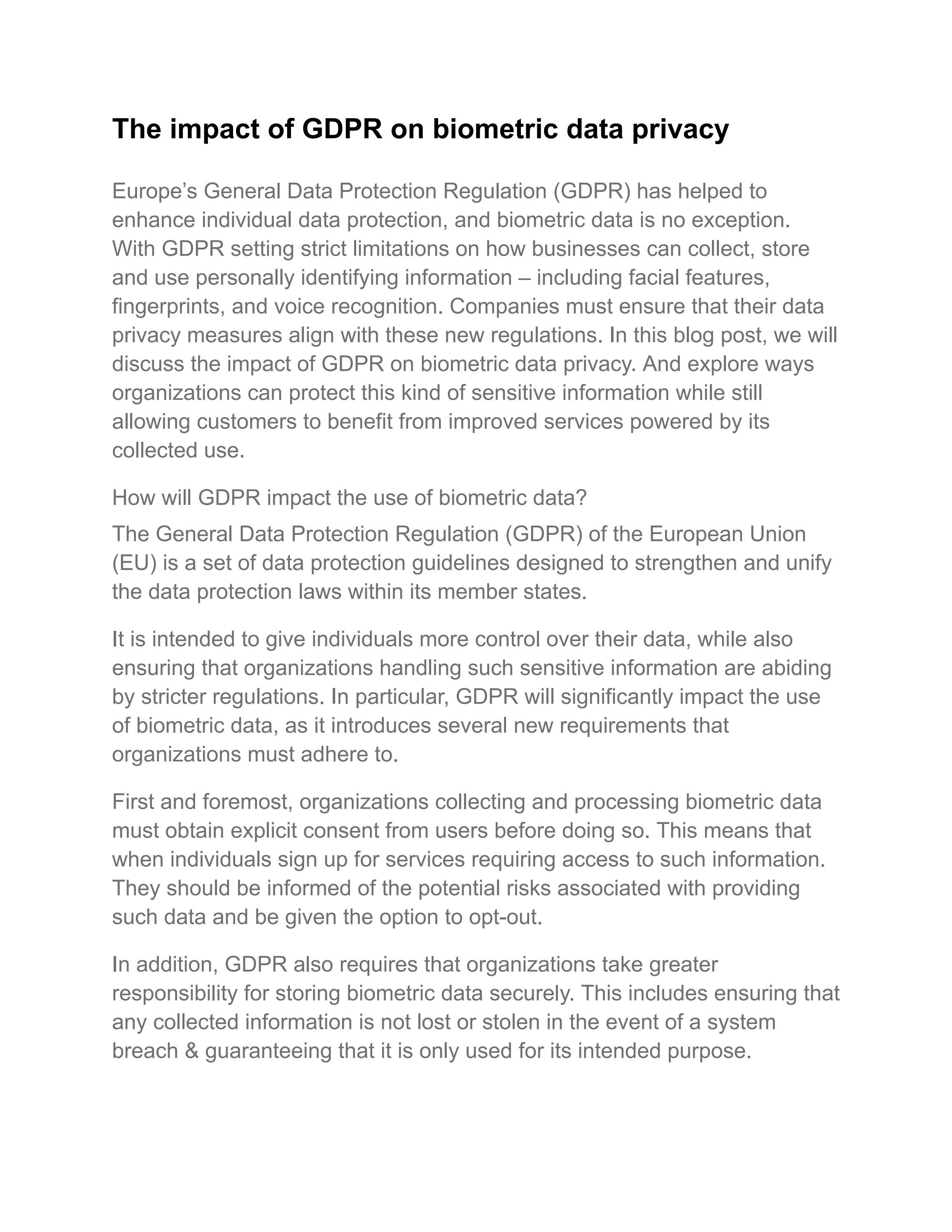 The impact of GDPR on biometric data privacy by IdentityHerald Issuu