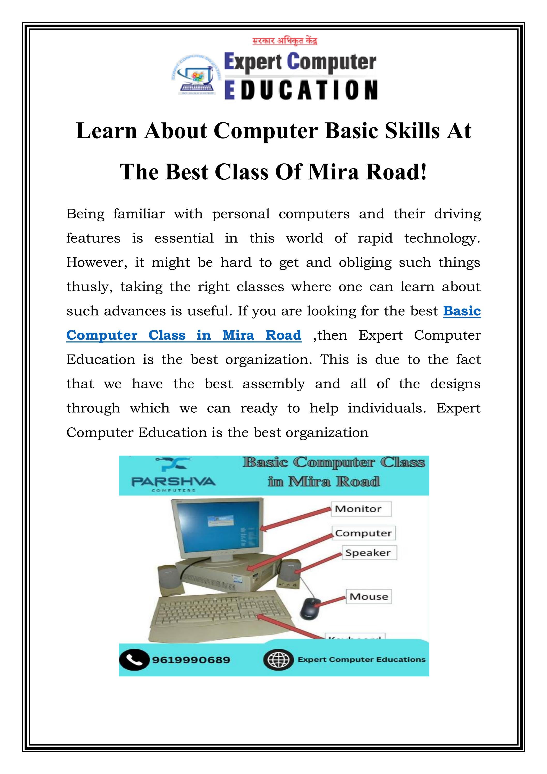 Basic Computer Class in Mira Road Call9619990689 by Expert Computer