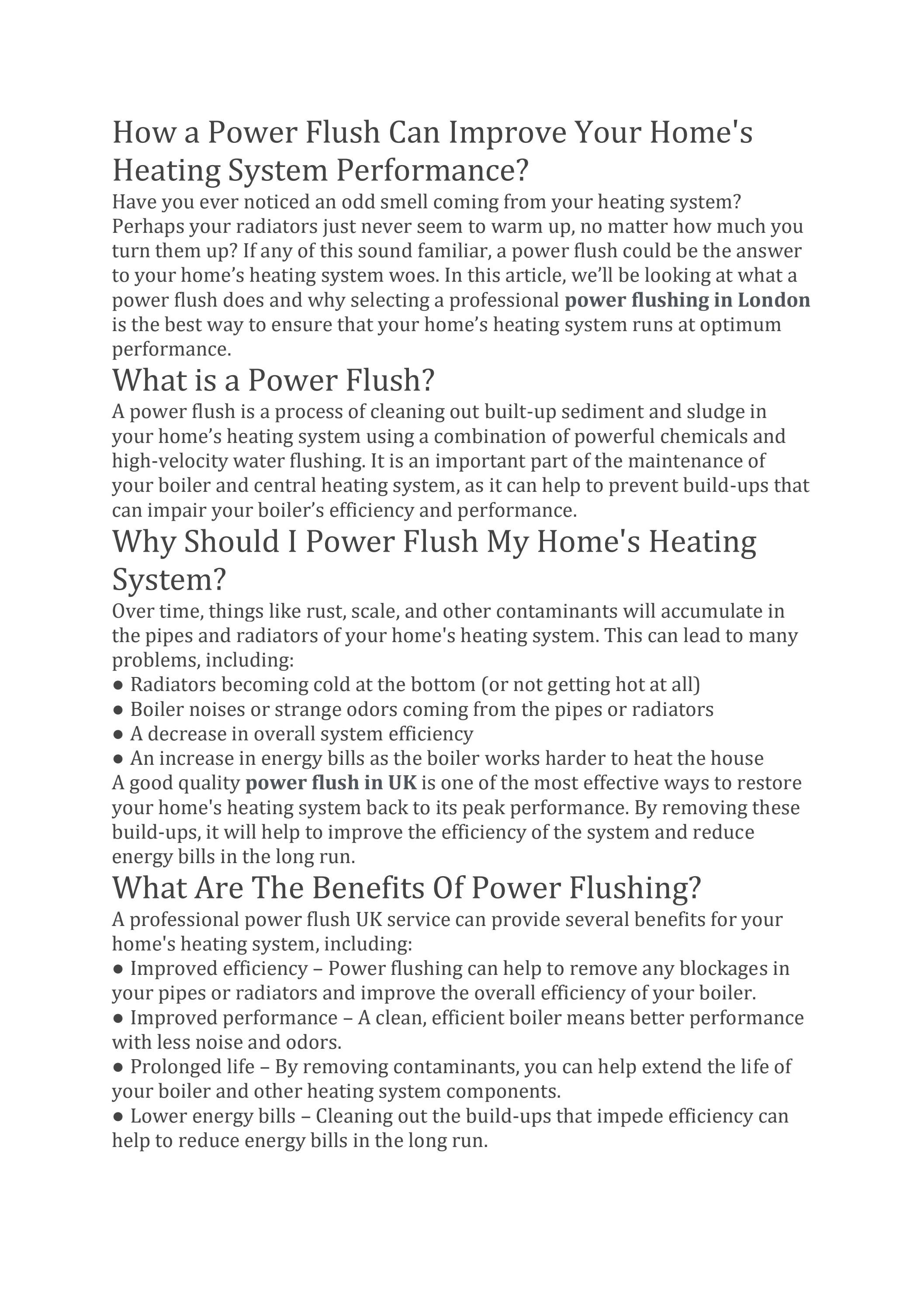 How a Power Flush Can Improve Your Home's Heating System Performance