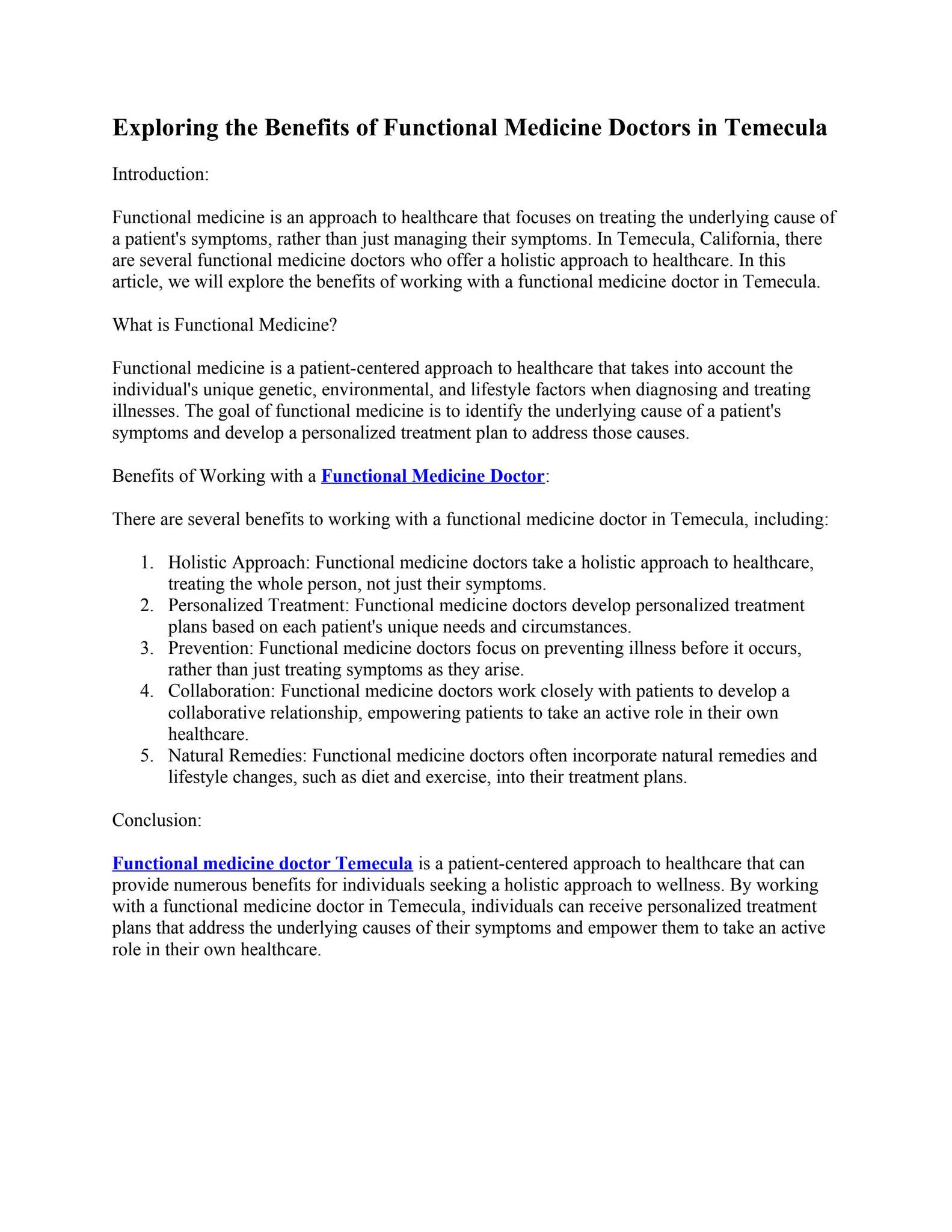 Exploring the Benefits of Functional Medicine Doctors in Temecula by ...