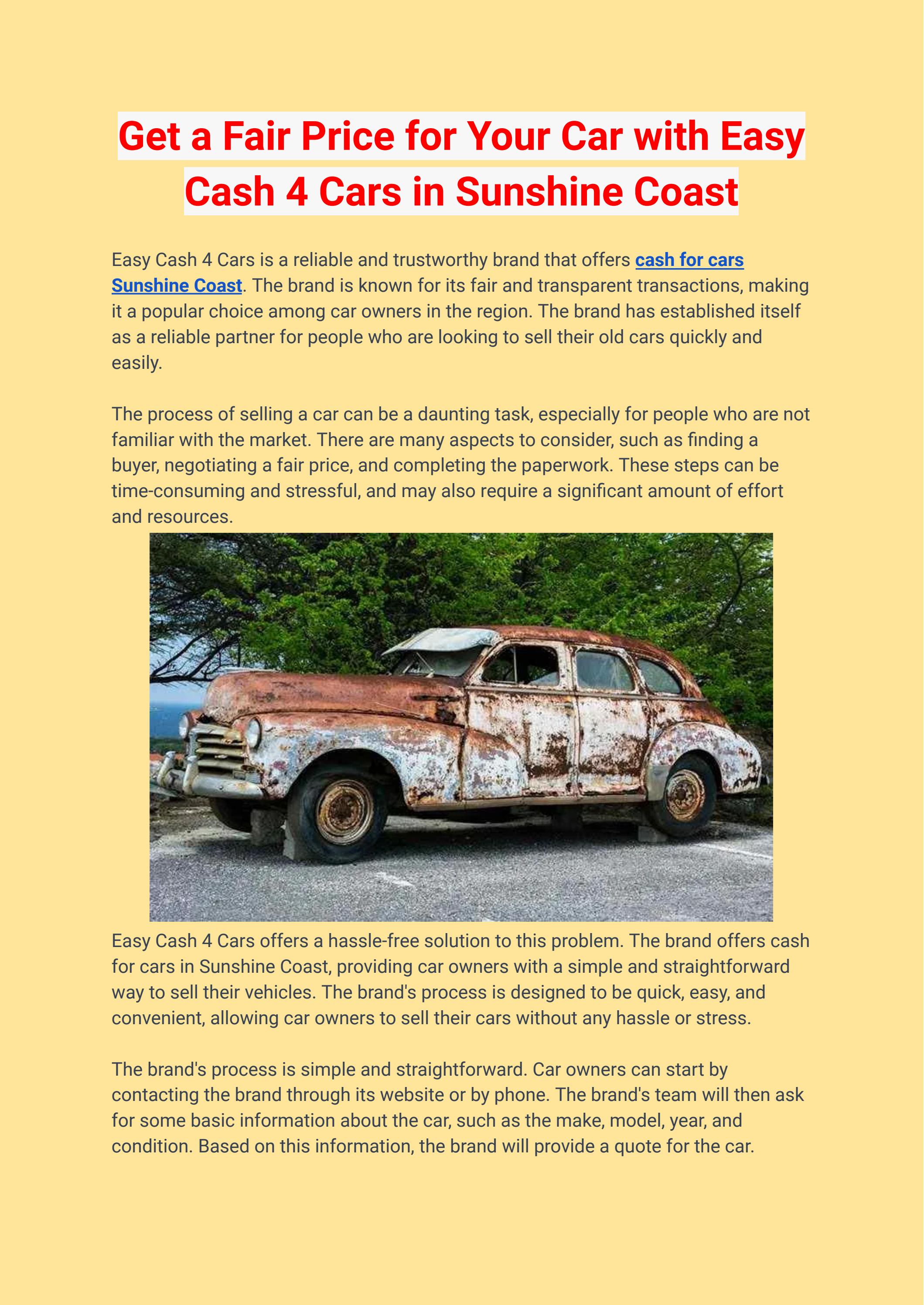 Get a Fair Price for Your Car with Easy Cash 4 Cars in Sunshine Coast