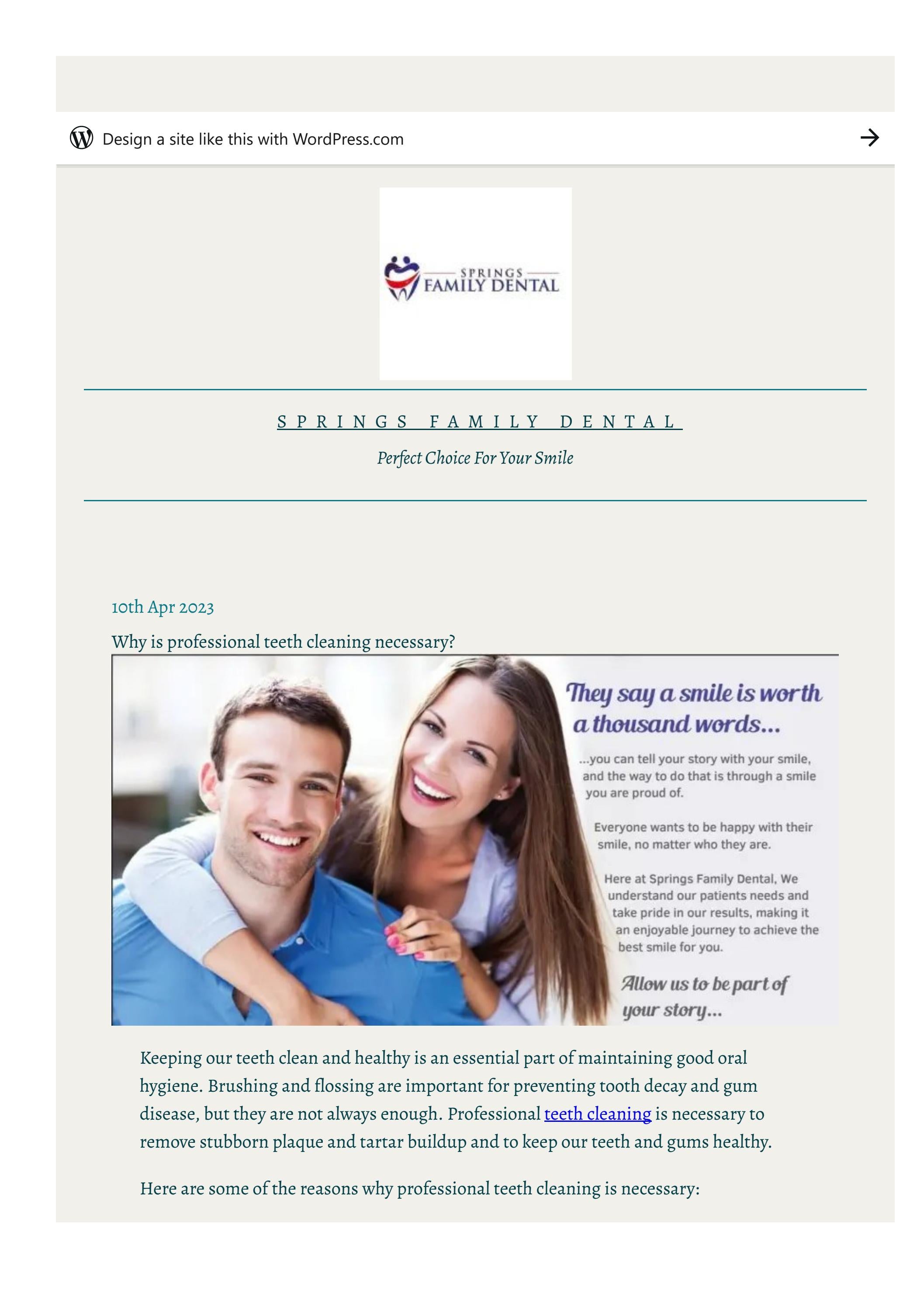 Why is professional teeth cleaning necessary? by Springs Family Dental