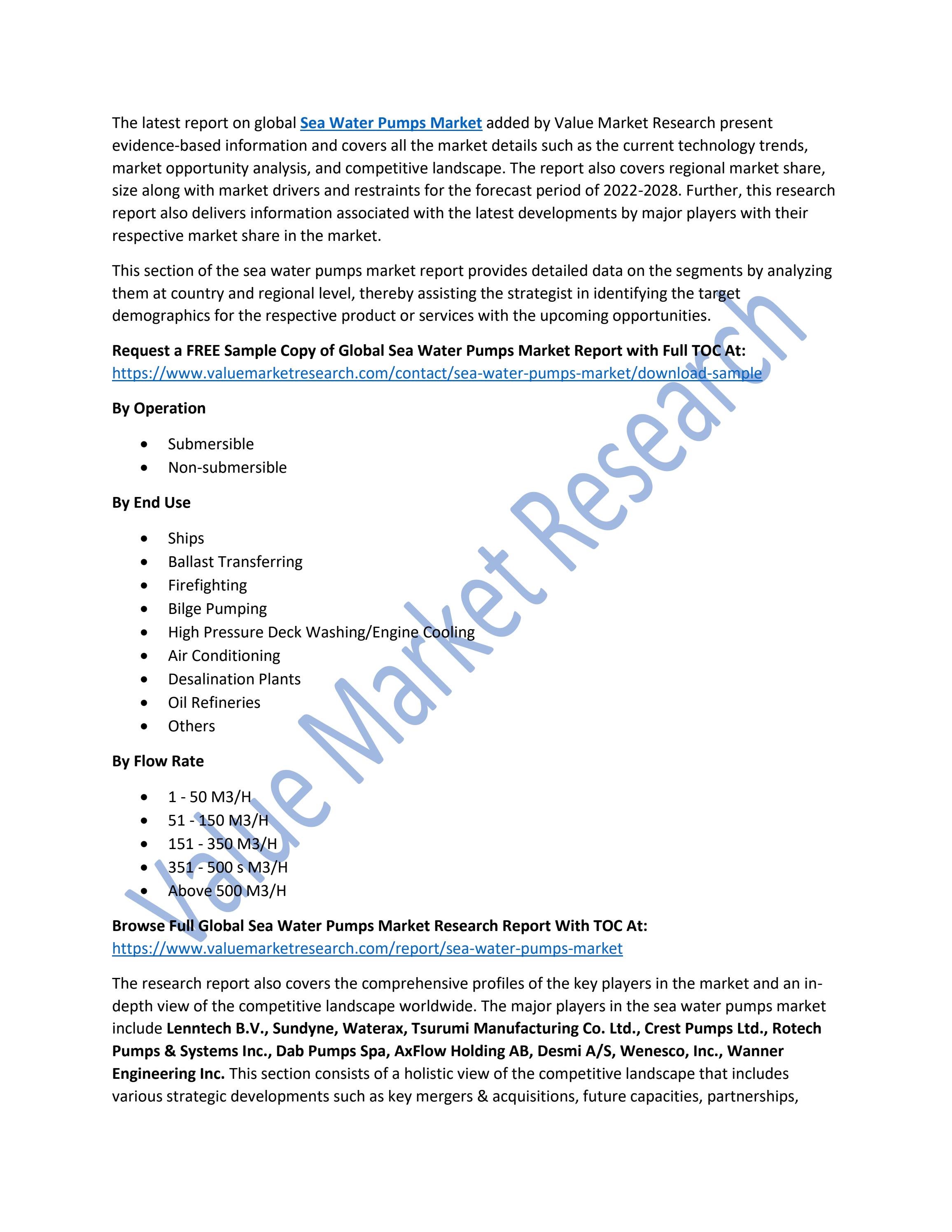 Sea Water Pumps Market Current Trends Analysis Report upto 2028 by