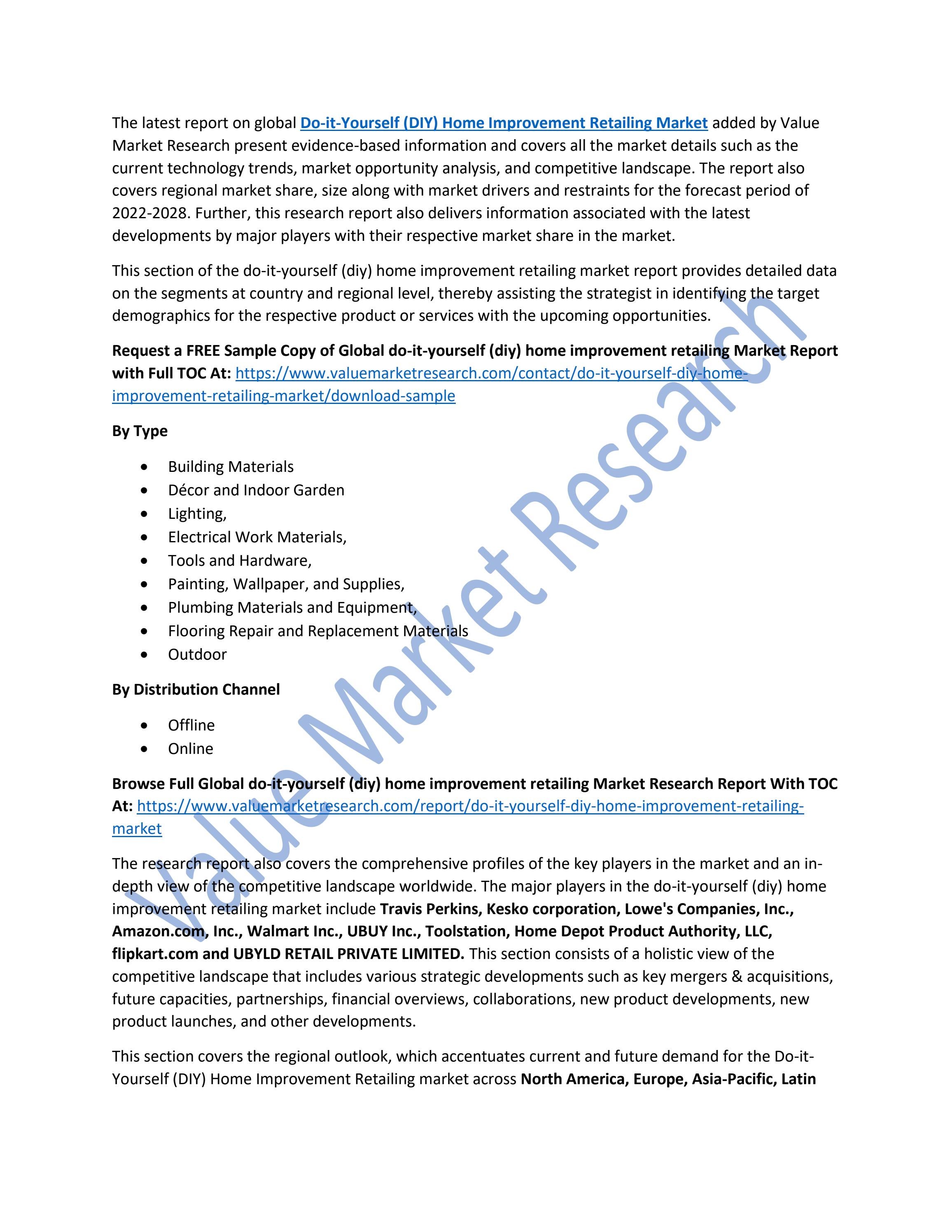DoitYourself (DIY) Home Improvement Retailing Market Outlook Report
