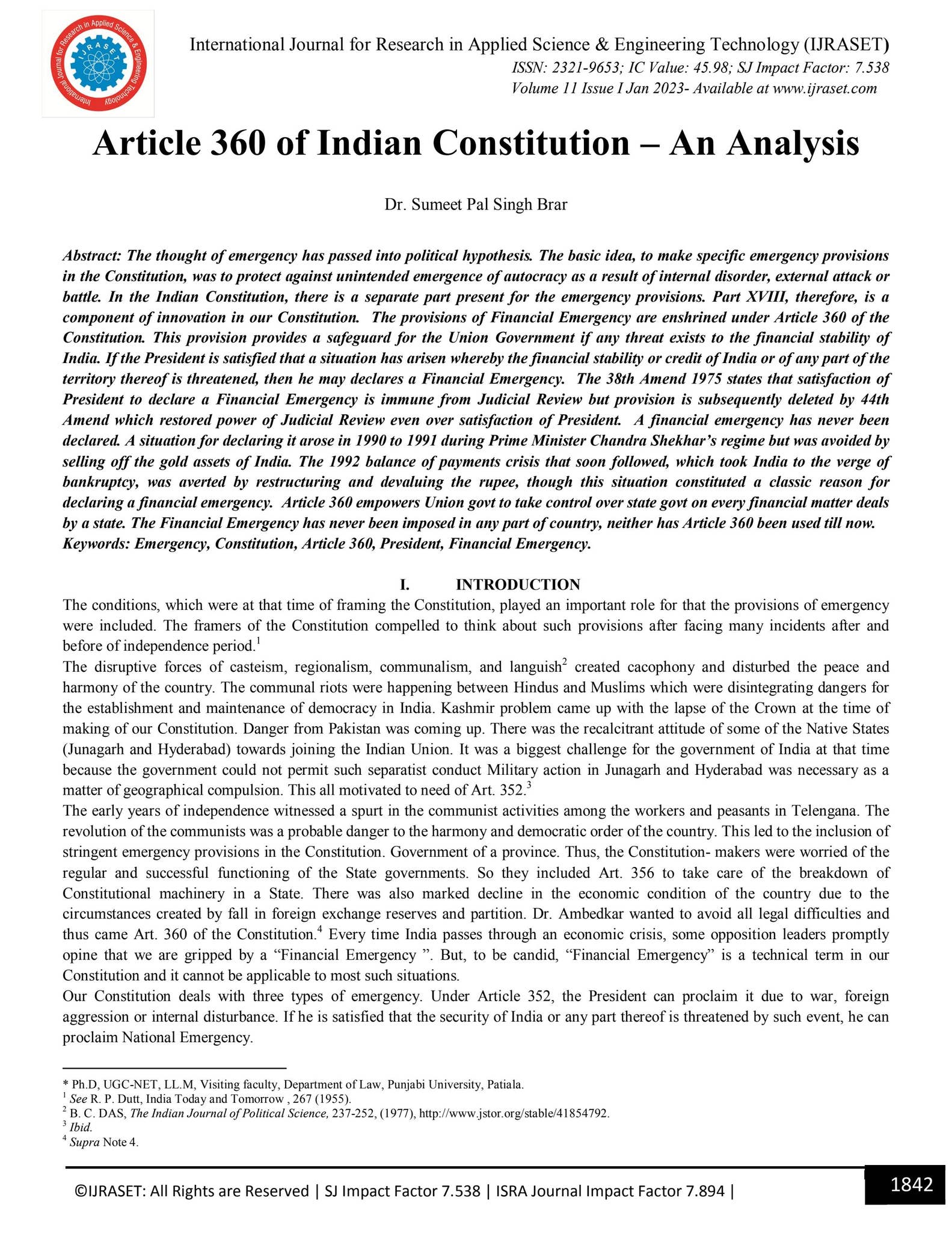 Article 360 of Indian Constitution – An Analysis by IJRASET - Issuu