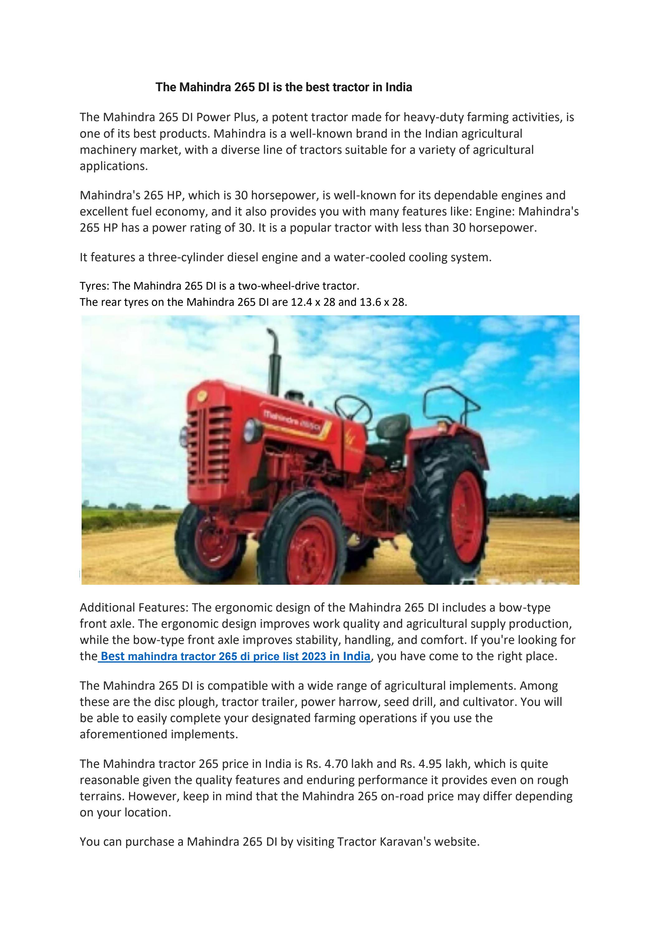 The Mahindra 265 DI is the best tractor in India by Shreya Sri Issuu