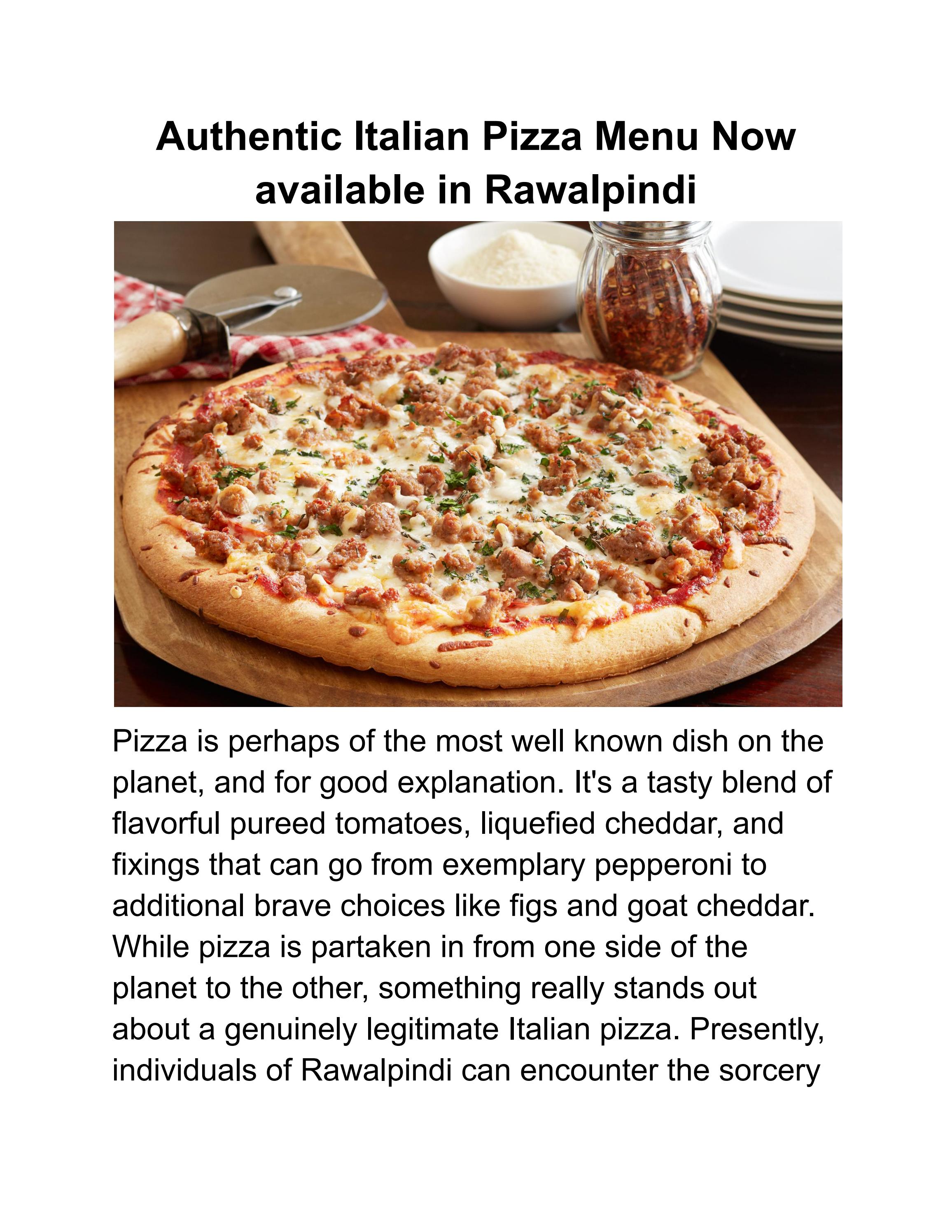 Authentic Italian Pizza Menu Now available in Rawalpindi by Crispy