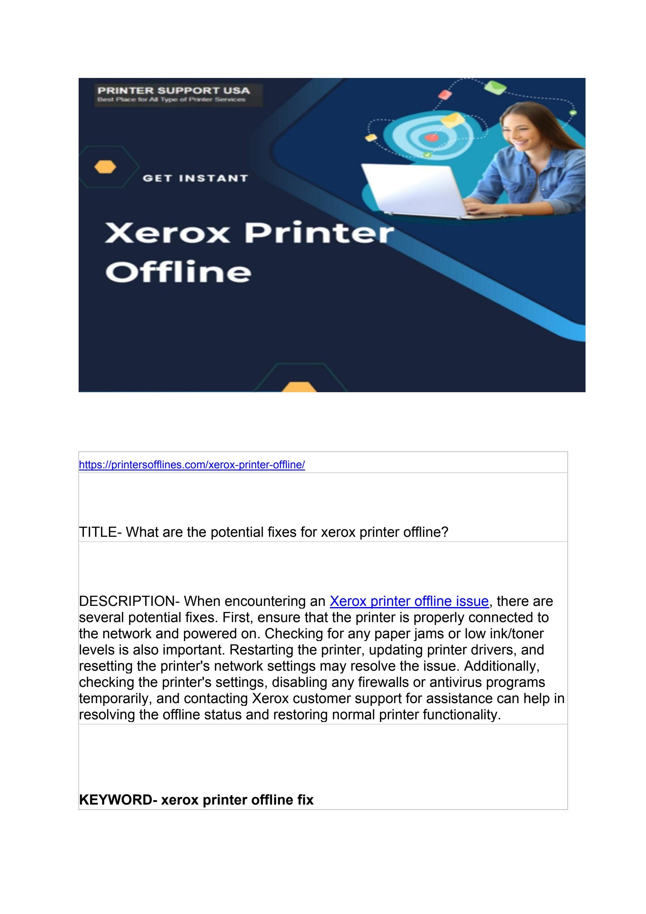What are the potential fixes for xerox printer offline? by Falon Luna