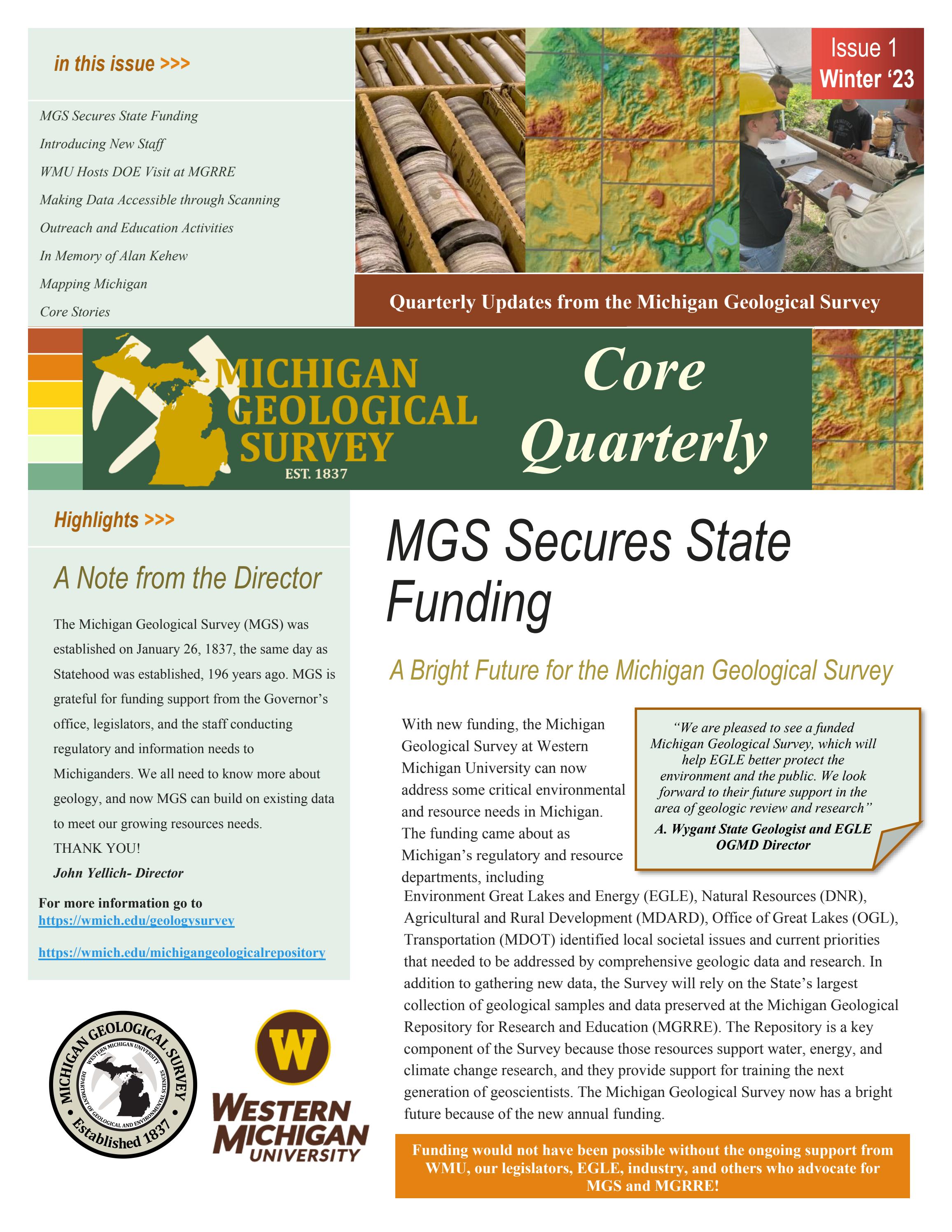 Michigan Geological Survey Quarterly Newsletter Issue 1 Winter '23 by