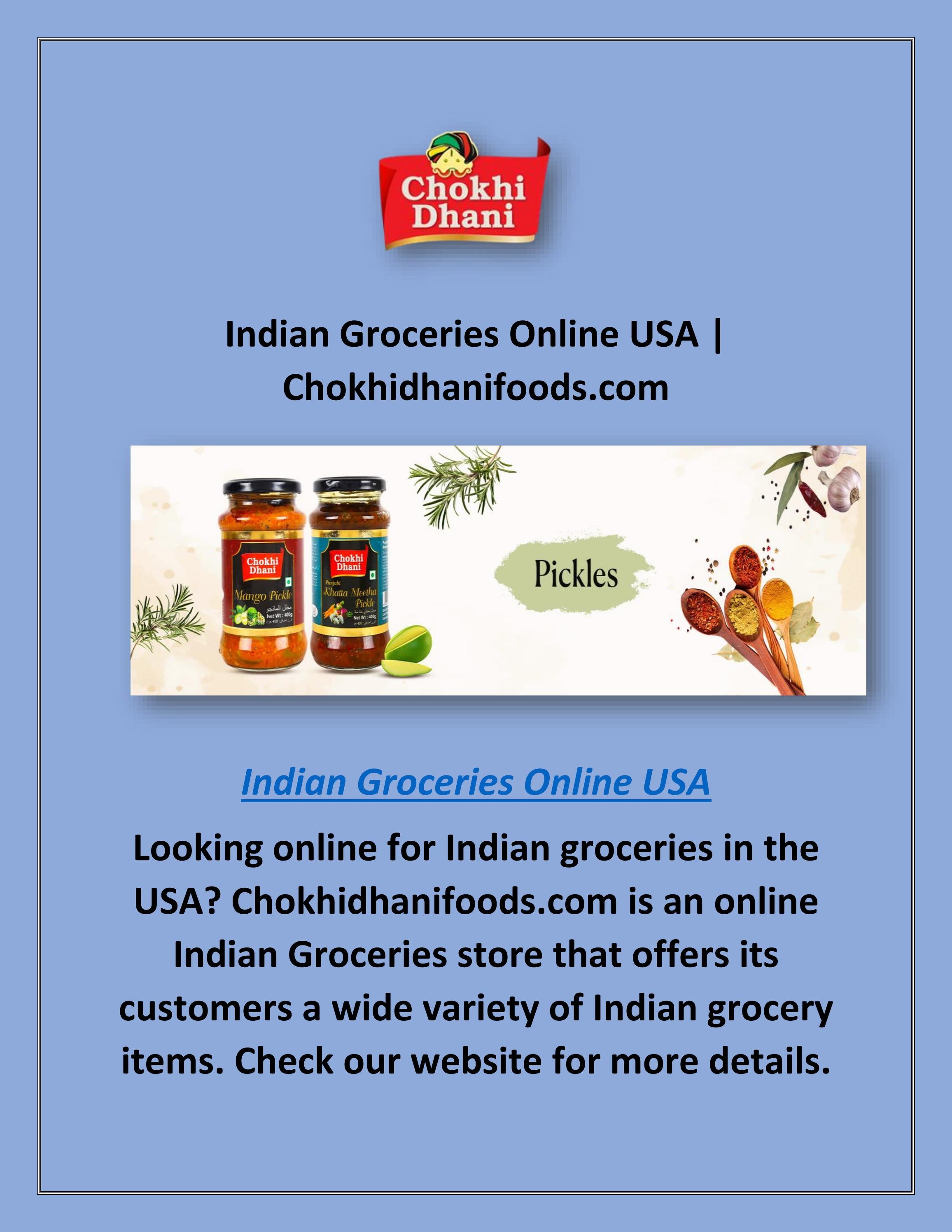 Indian Groceries Online USA by Chokhidhanifoods
