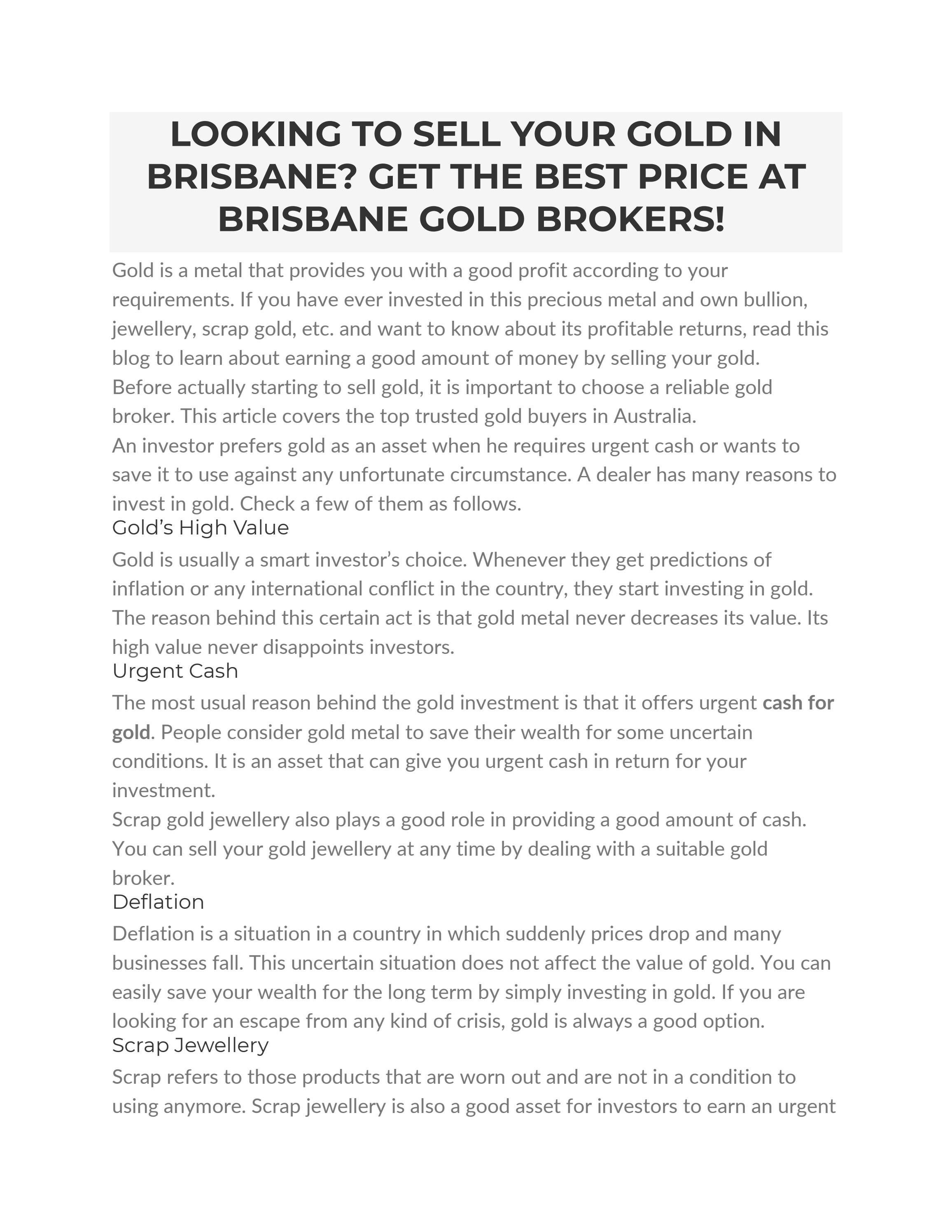 LOOKING TO SELL YOUR GOLD IN BRISBANE? GET THE BEST PRICE AT BRISBANE