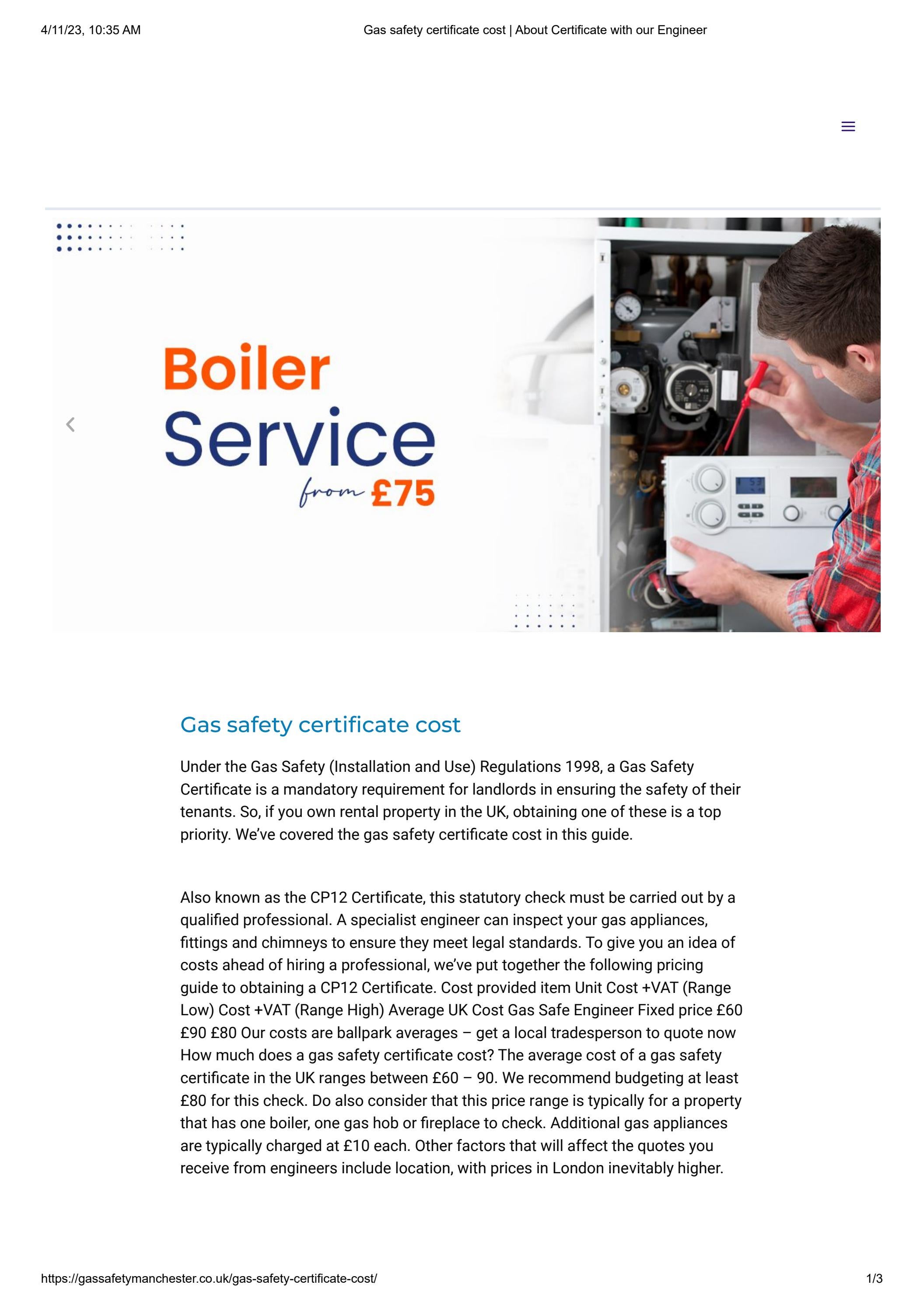 Gas Safety Certificate Cost _ About Certificate With Our Engineer by Umer Malik Issuu