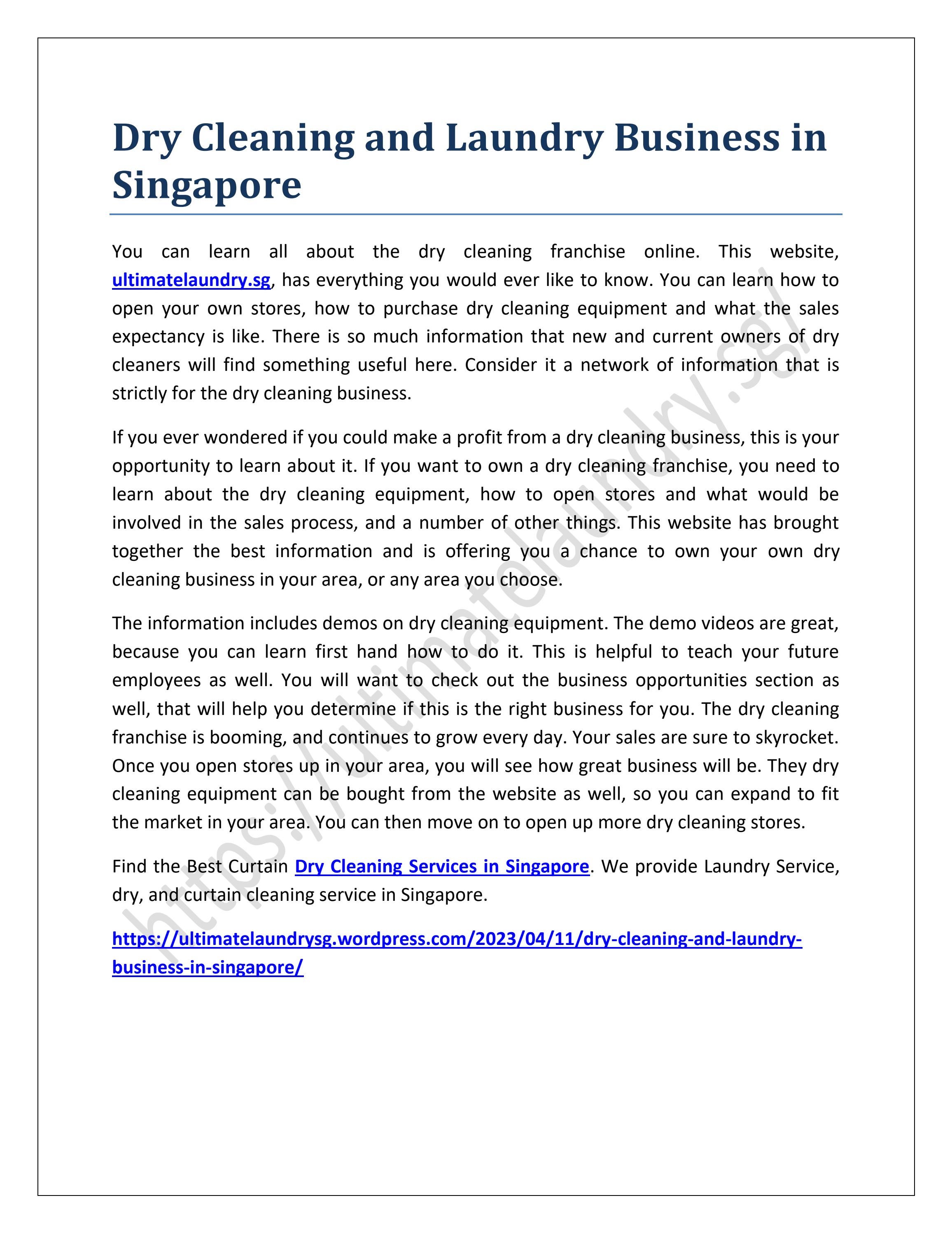 Dry Cleaning and Laundry Business in Singapore by Ultimate Laundry Issuu