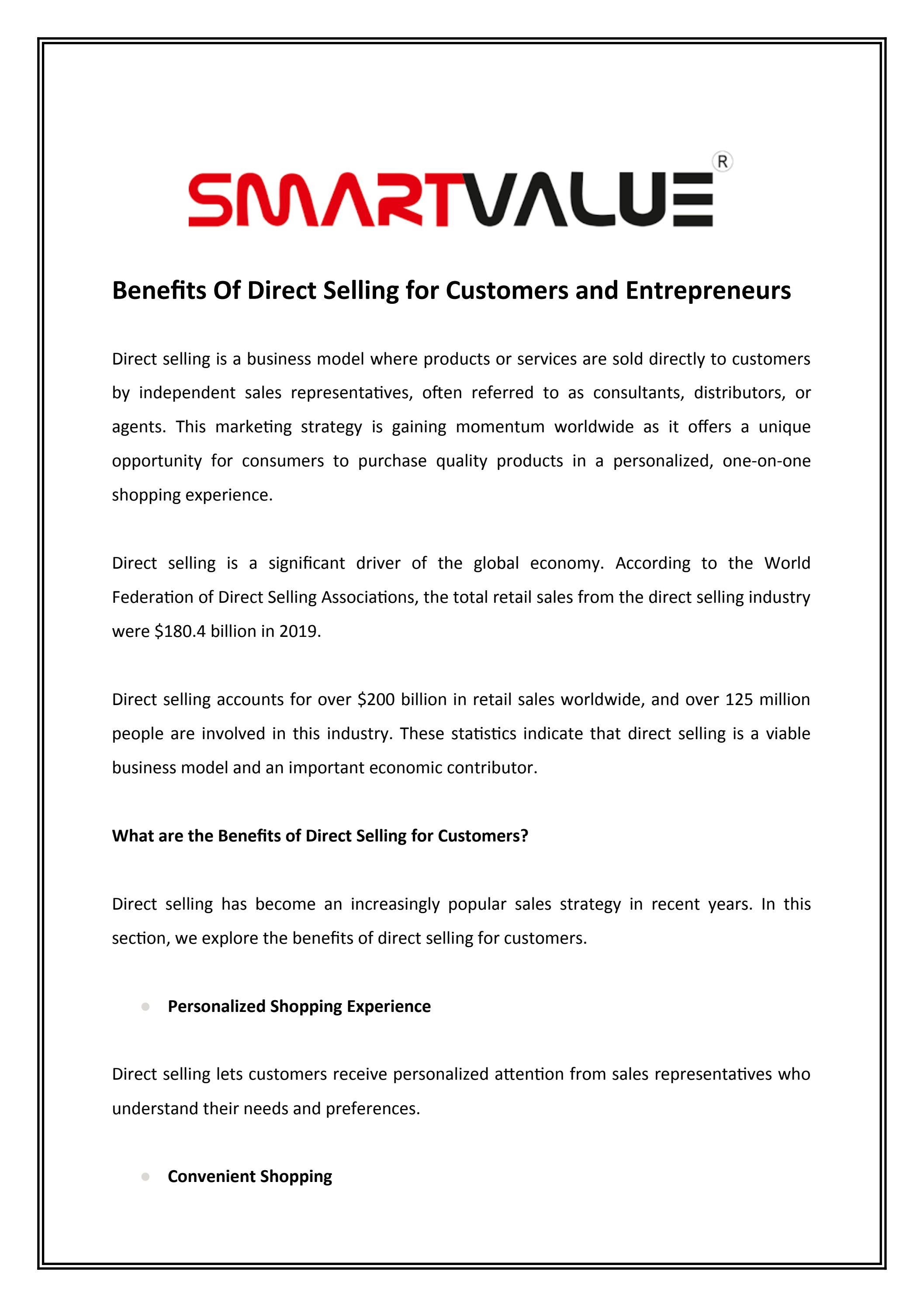 Benefits Of Direct Selling for Customers and Entrepreneurs by smartvalue Issuu