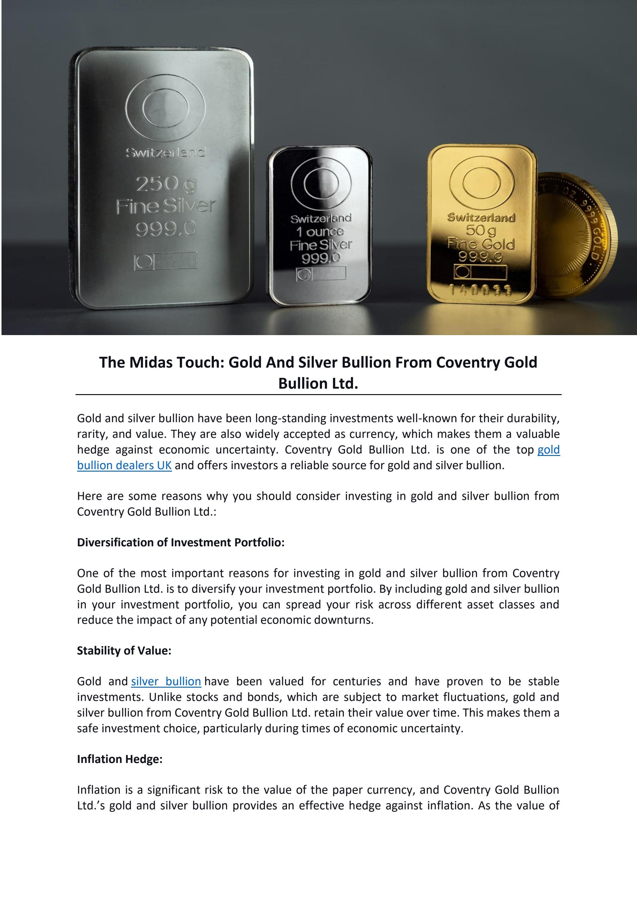 The Midas Touch Gold And Silver Bullion From Coventry Gold Bullion Ltd
