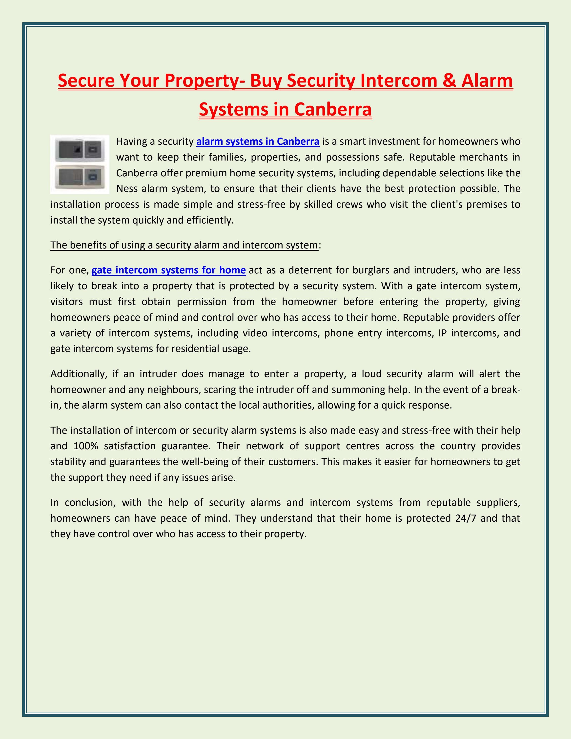 Secure Your Property Buy Security & Alarm Systems in Canberra
