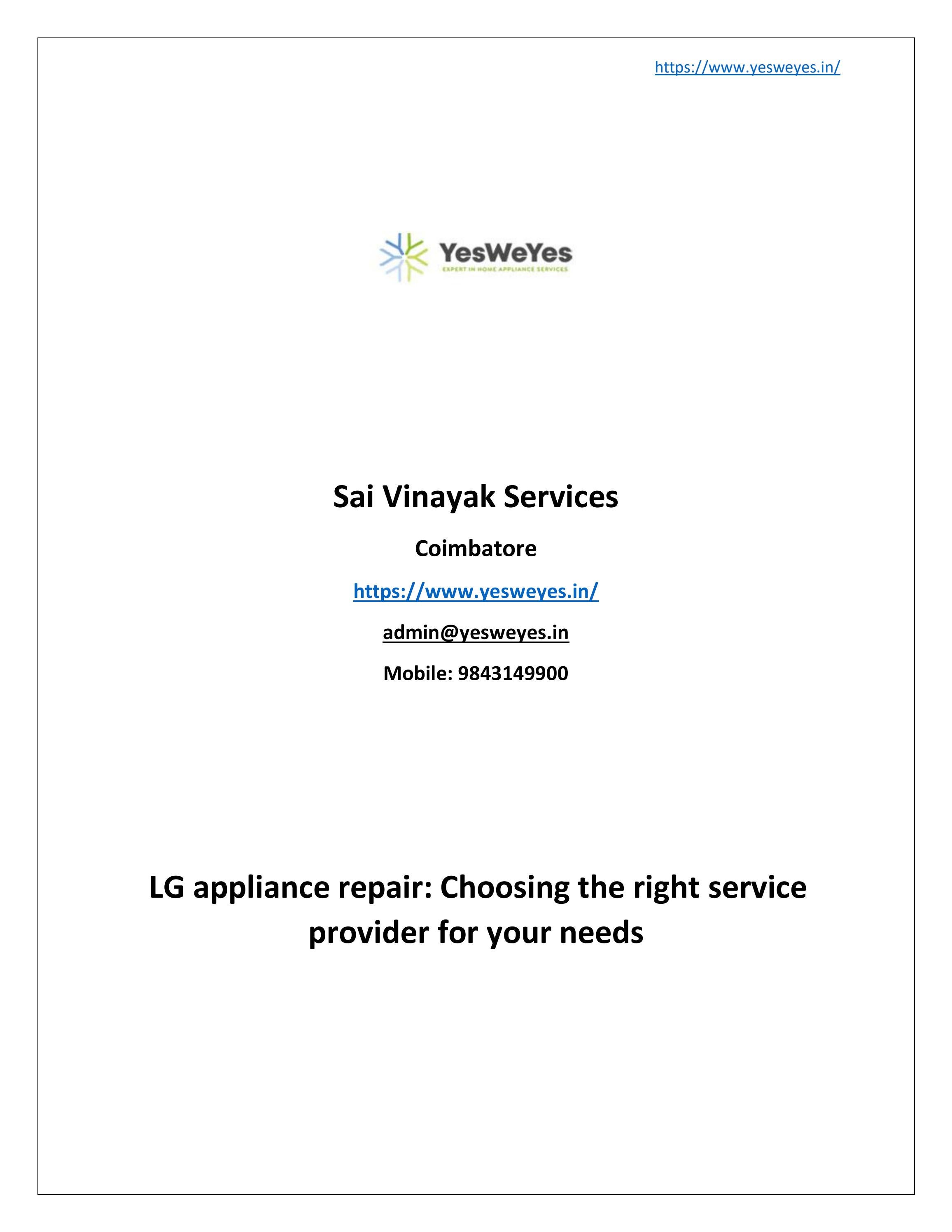 LG washing machine service in Coimbatore by Sai Vinayak Services Issuu