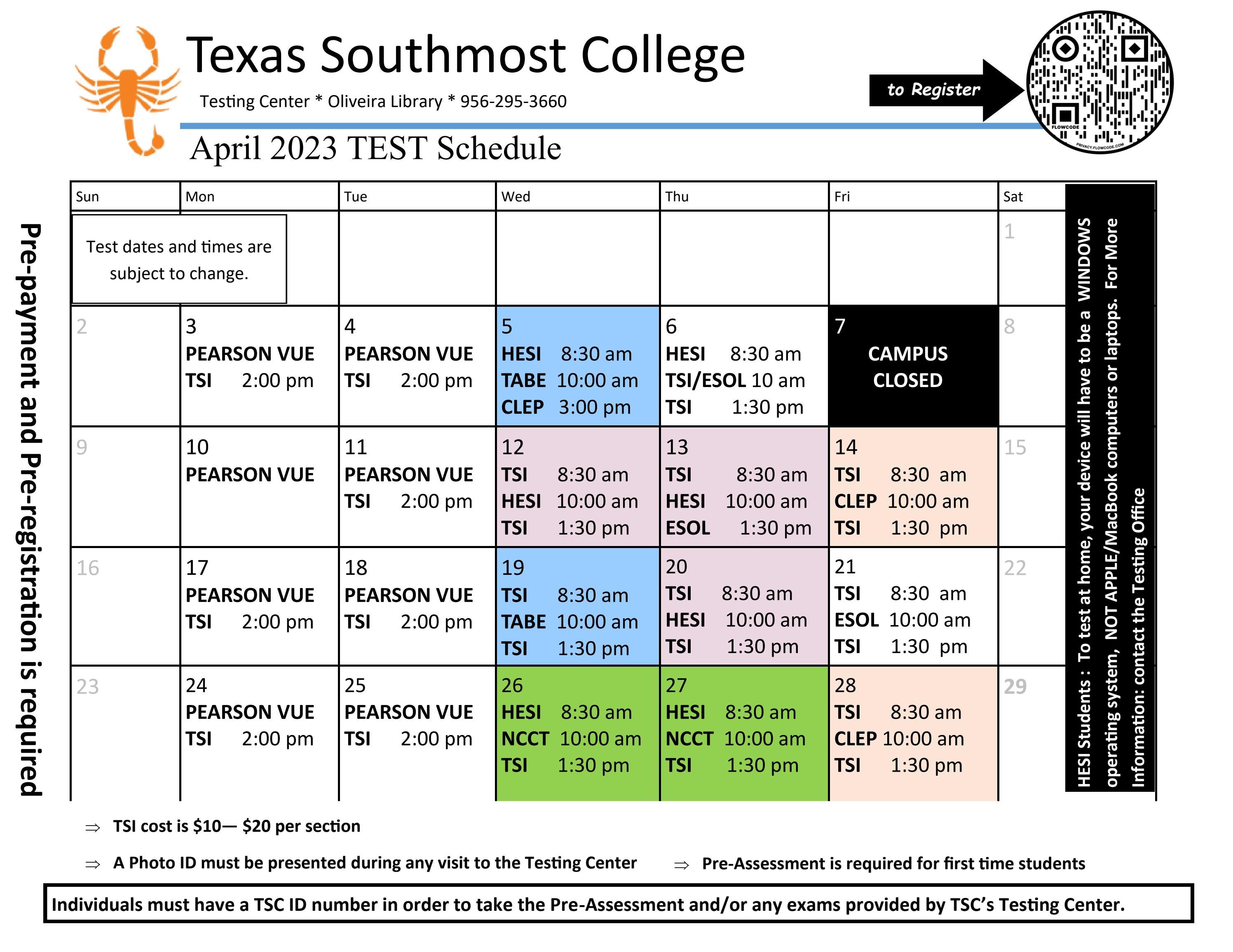 Testing Calendar by Texas Southmost College Issuu