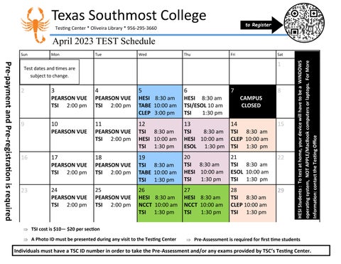 Testing Calendar by Texas Southmost College - Issuu
