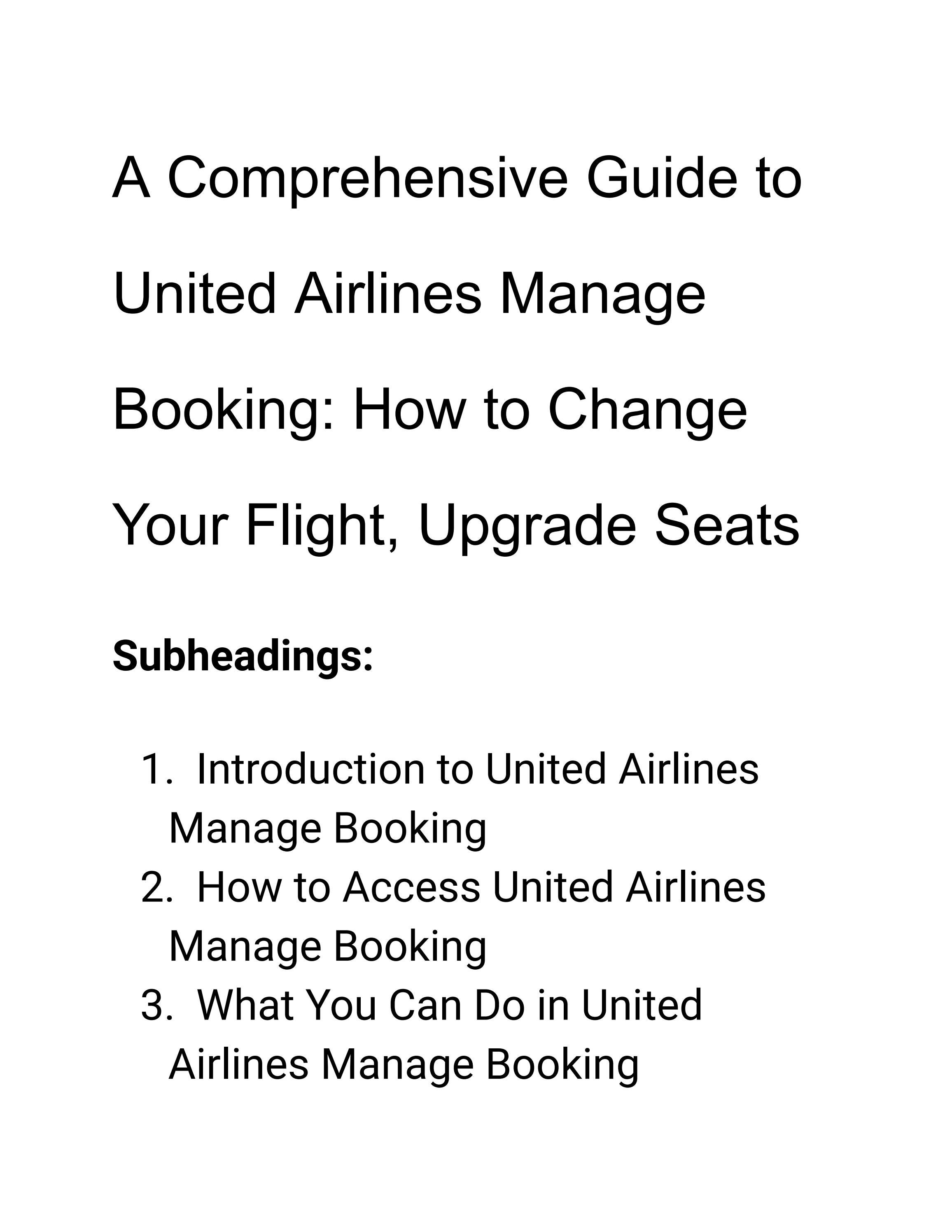 A Comprehensive Guide to United Airlines Manage Booking How to Change