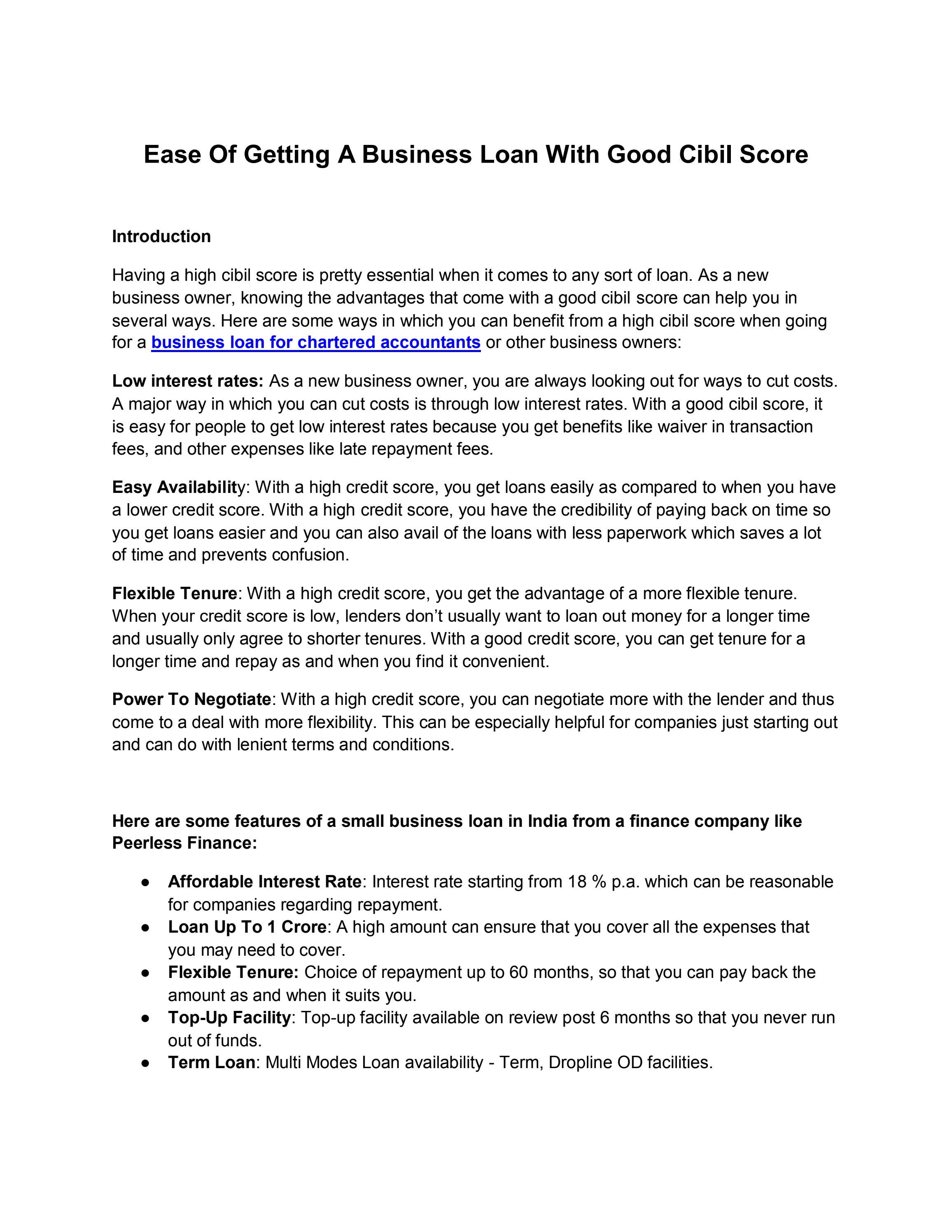 Ease Of Getting A Business Loan With Good Cibil Score By